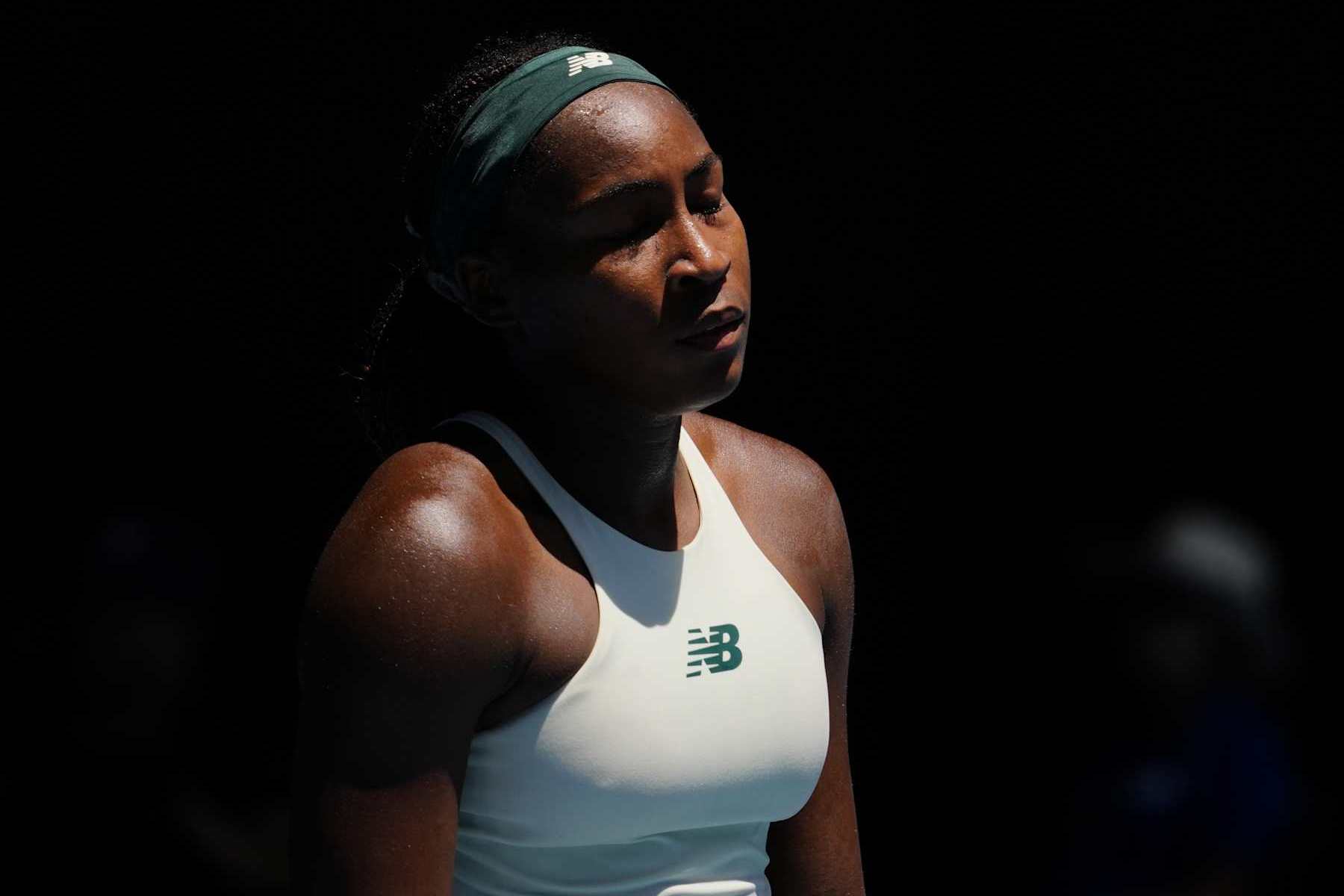 MELBOURNE, AUSTRALIA - JANUARY 21: Coco Gauff of the United States in action during in the Women's Singles Quarterfinal match against Paula Badosa of Spain during day 10 of the 2025 Australian Open at Melbourne Park on January 21, 2025 in Melbourne, Australia. (Photo by Fred Lee/Getty Images)