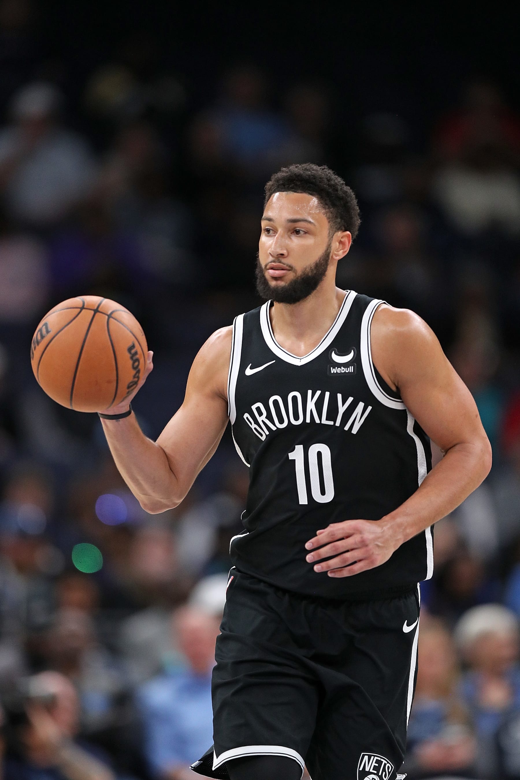 MEMPHIS, TENNESSEE - FEBRUARY 26: Ben Simmons #10 of the Brooklyn Nets brings the ball up court during the game against the Memphis Grizzlies at FedExForum on February 26, 2024 in Memphis, Tennessee. NOTE TO USER: User expressly acknowledges and agrees that, by downloading and or using this photograph, User is consenting to the terms and conditions of the Getty Images License Agreement. (Photo by Justin Ford/Getty Images)