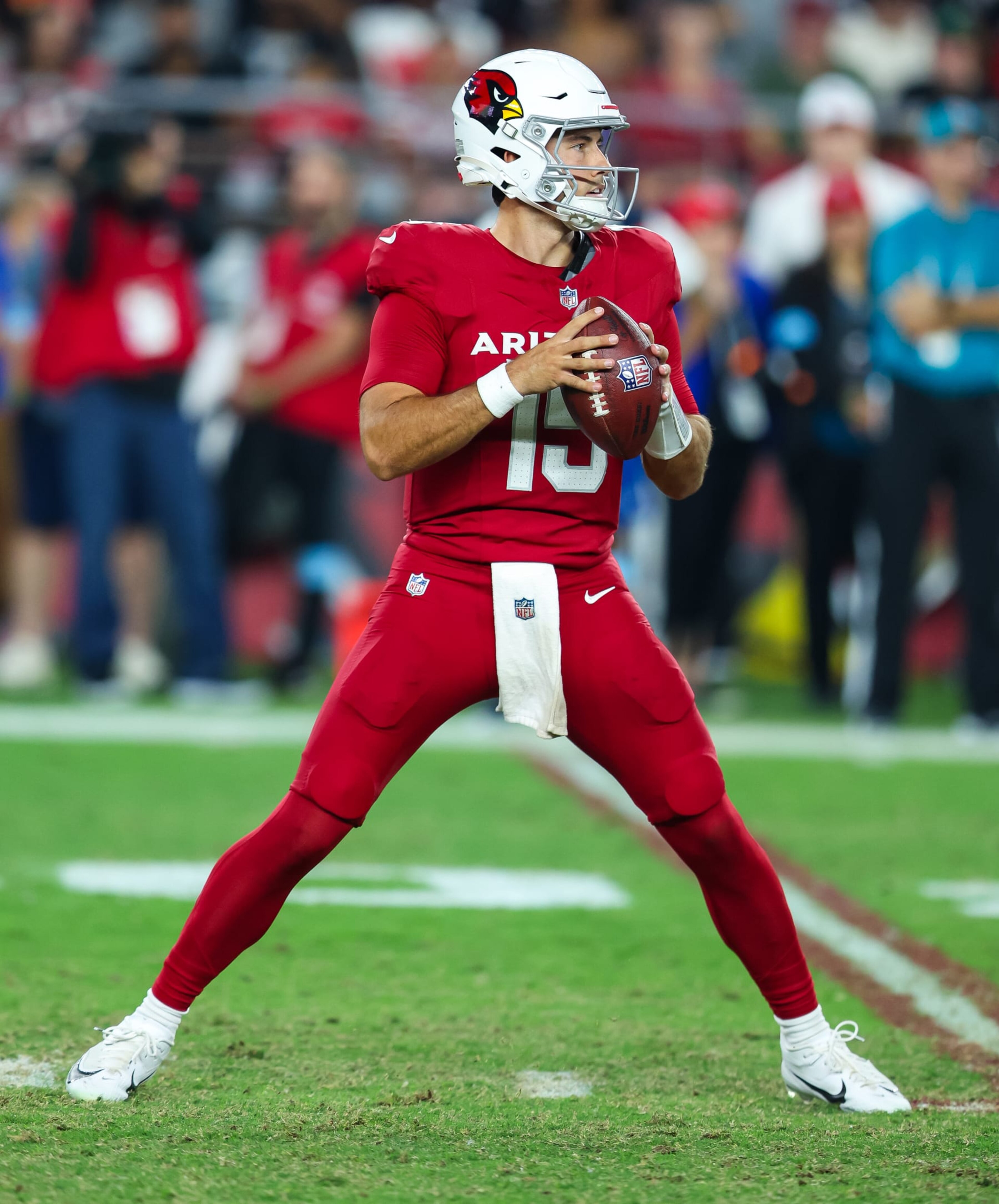 GLENDALE, ARIZONA - AUGUST 10: Clayton Tune #15 of the Arizona Cardinals drops back to pass during the third quarter of a preseason football game against the New Orleans Saints at State Farm Stadium on August 10, 2024 in Glendale, Arizona. (Photo by Mike Christy/Getty Images)