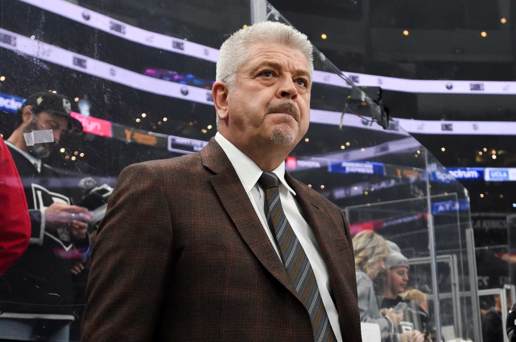 LOS ANGELES, CA - JANUARY 24: Todd McLellan of the Los Angeles Kings looks on during warmups prior to the game against the Buffalo Sabres at Crypto.com Arena on January 24, 2023 in Los Angeles, California. (Photo by Juan Ocampo/NHLI via Getty Images)