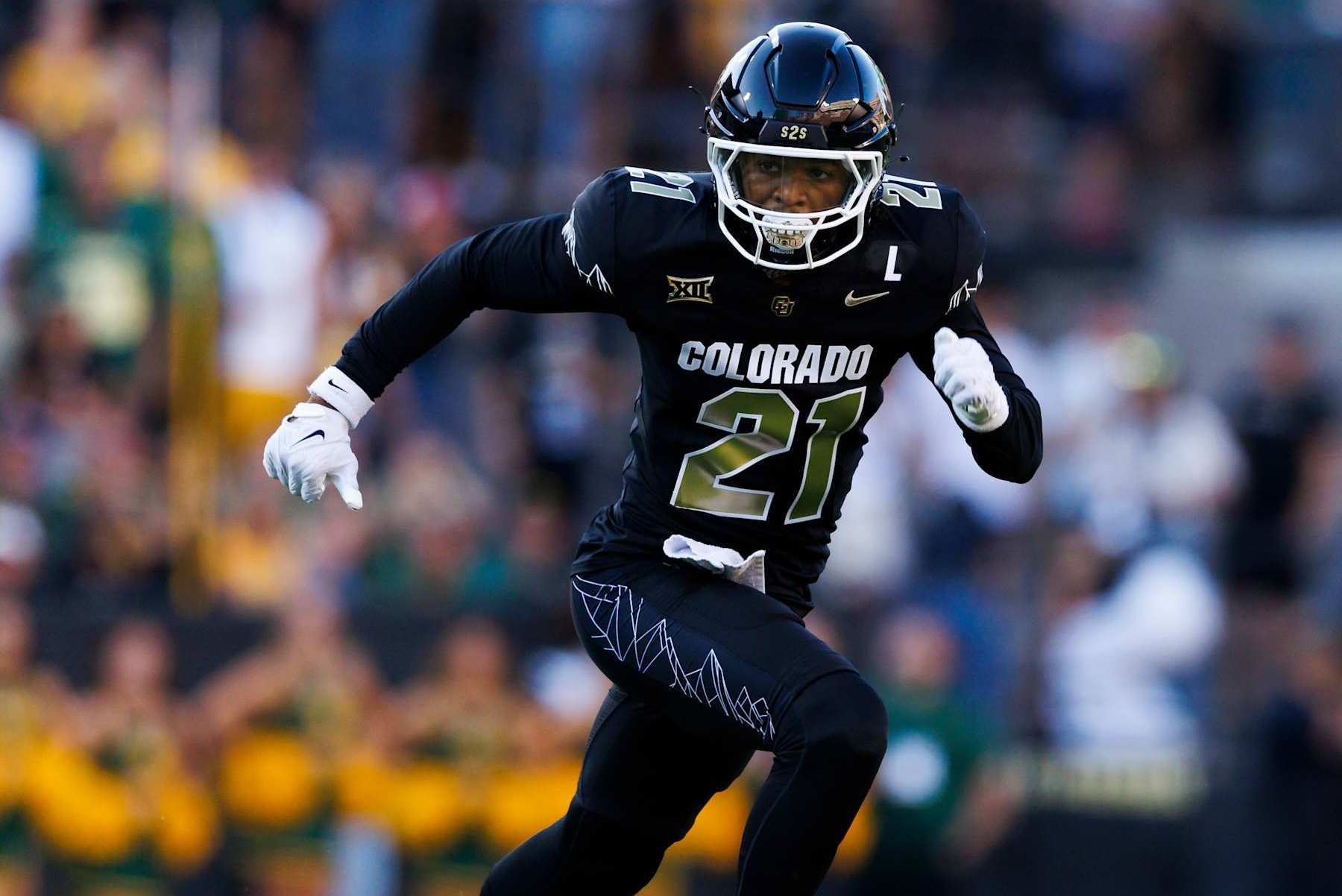 BOULDER, COLORADO - AUGUST 29: Shilo Sanders #21 of the Colorado Buffaloes defends in coverage during a game against North Dakota State Bison at Folsom Field on August 29, 2024 in Boulder, Colorado. (Photo by Ric Tapia/Getty Images)