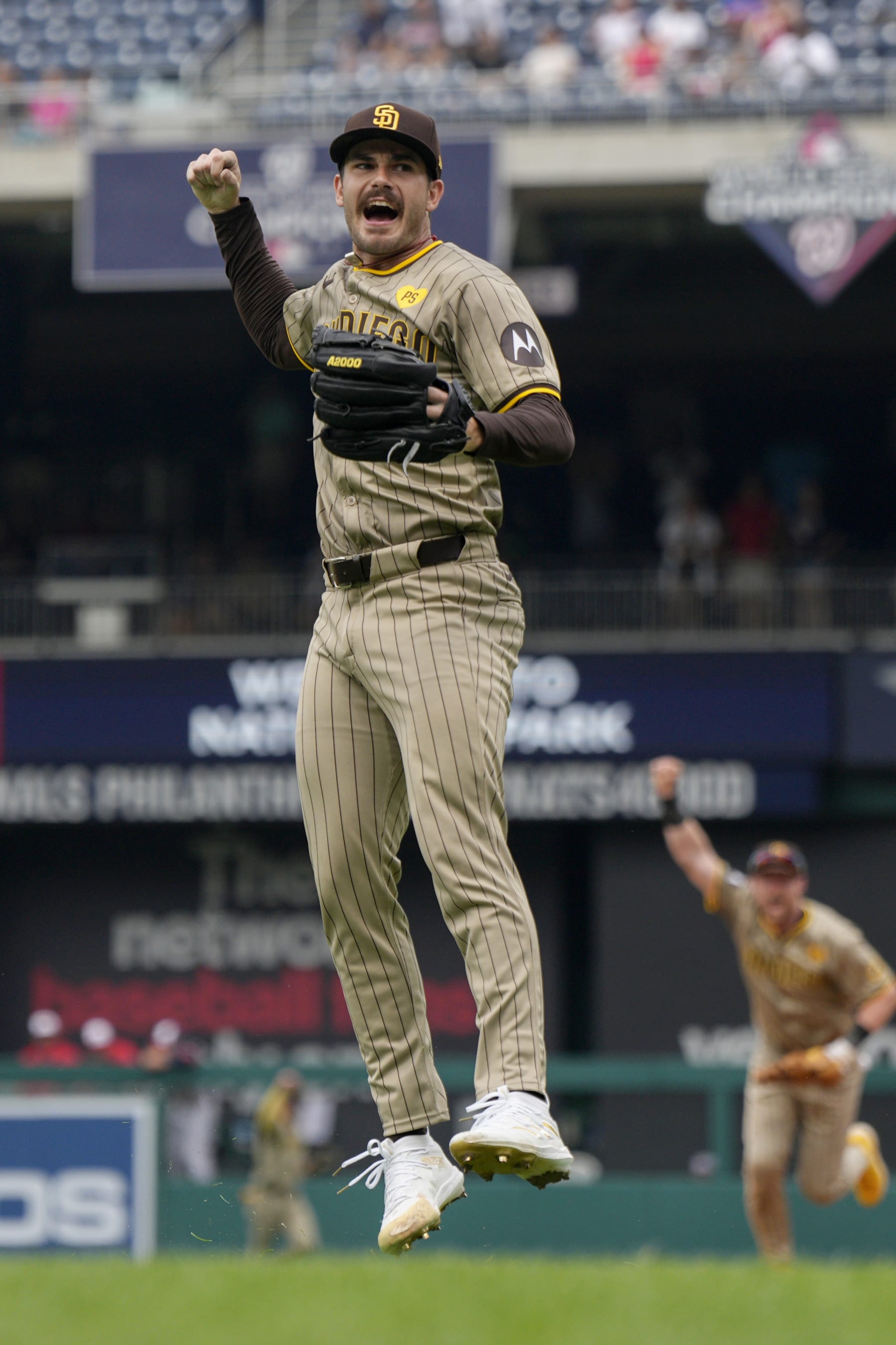 WASHINGTON, DC - JULY 25: Dylan Cease #84 of the San Diego Padres celebrates after throwing a no-hitter against the Washington Nationals at Nationals Park on July 25, 2024 in Washington, DC. (Photo by Jess Rapfogel/Getty Images)
