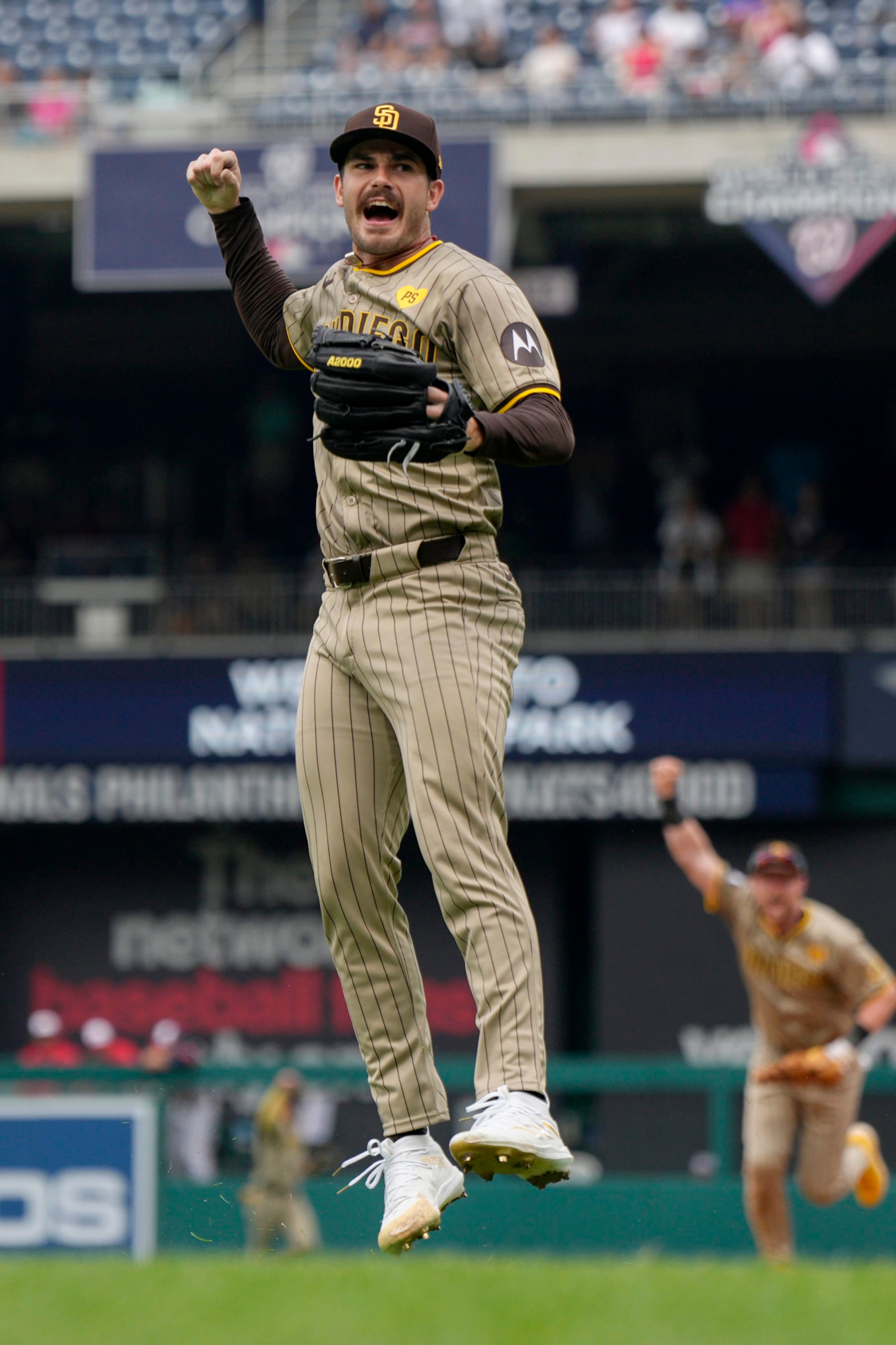 WASHINGTON, DC - JULY 25: Dylan Cease #84 of the San Diego Padres celebrates after throwing a no-hitter against the Washington Nationals at Nationals Park on July 25, 2024 in Washington, DC. (Photo by Jess Rapfogel/Getty Images)