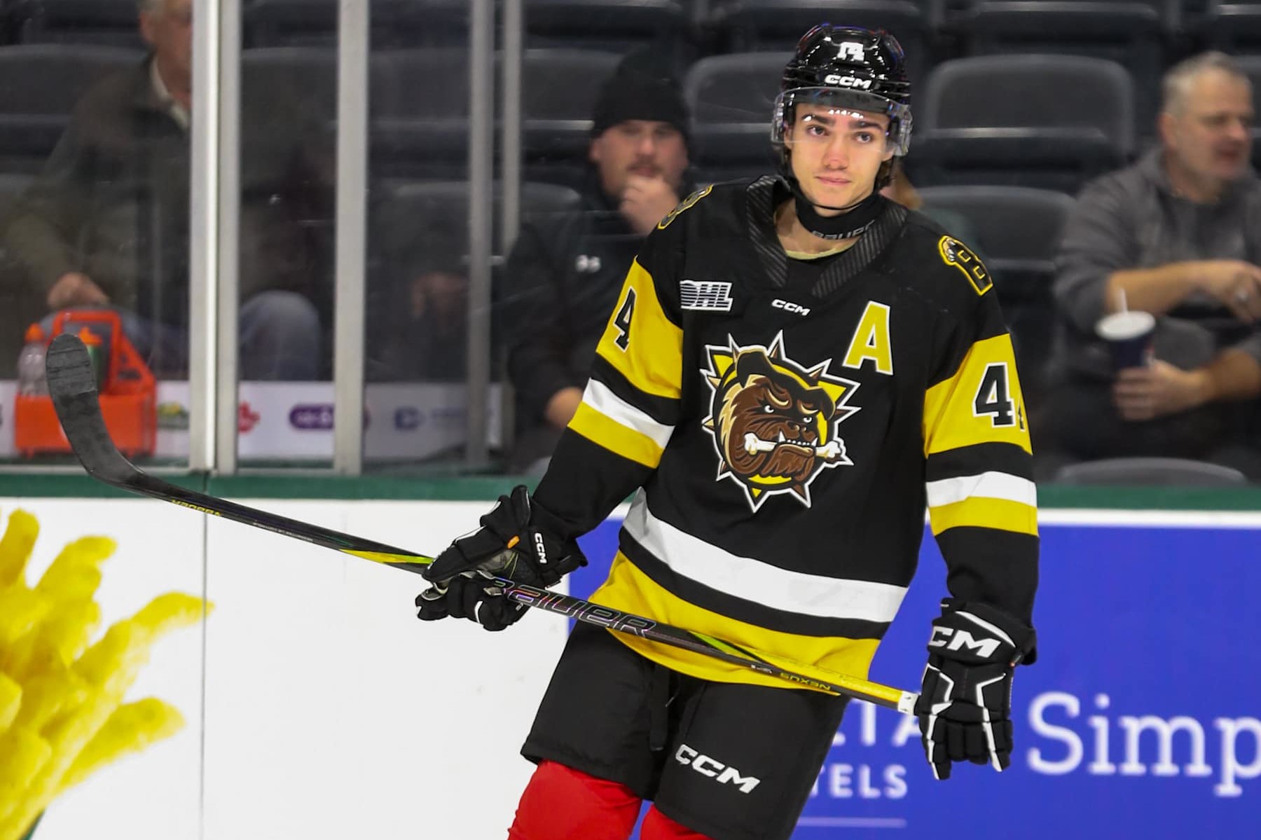 LONDON, ONTARIO - NOVEMBER 26: Forward Jake O'Brien #14 of Team CHL warms up prior to a game against Team USA during the CHL USA Prospects Challenge at Canada Life Place on November 26, 2024 in London, Ontario. (Photo by Dennis Pajot/Getty Images)