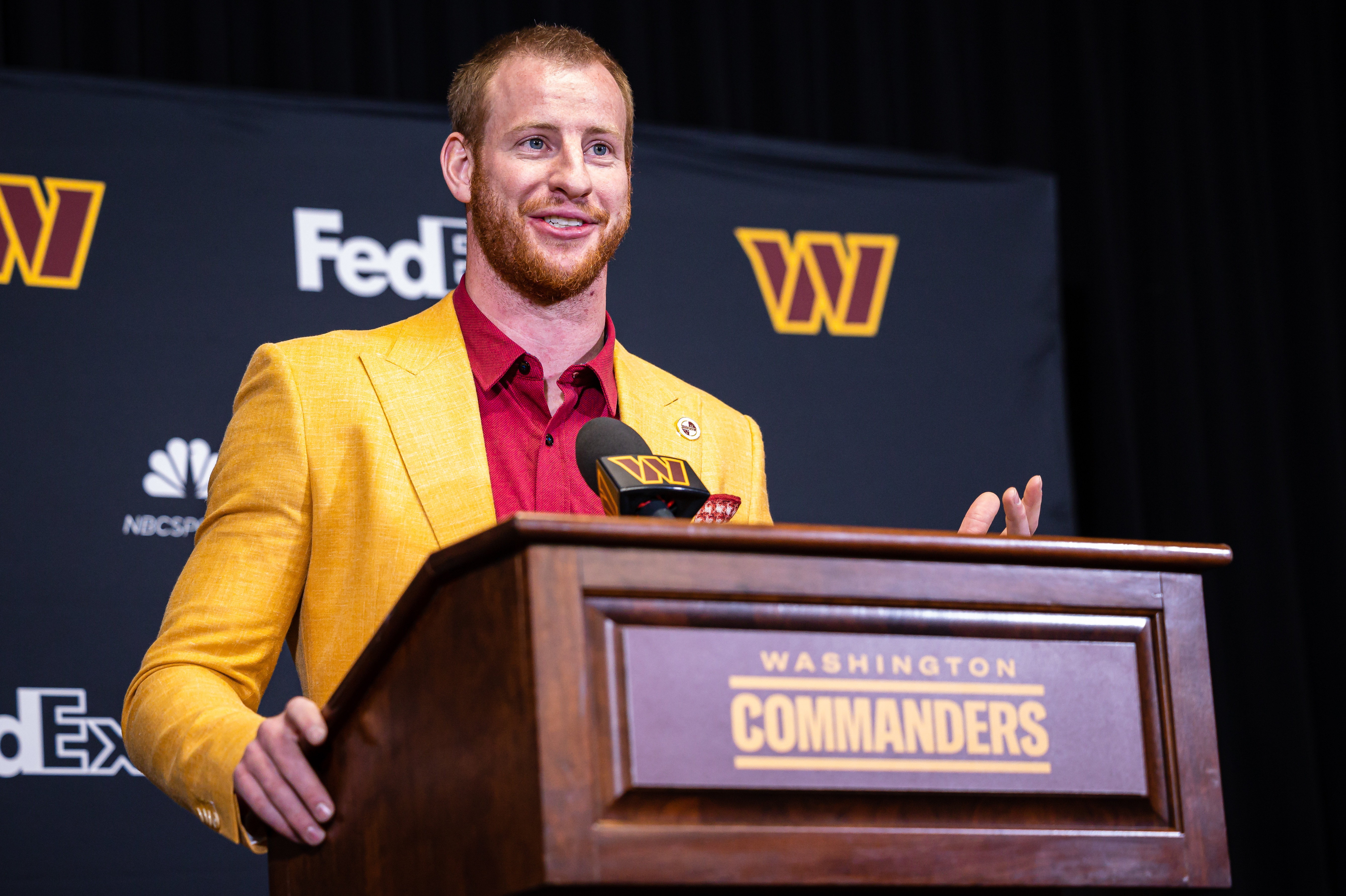 carson wentz commanders suit