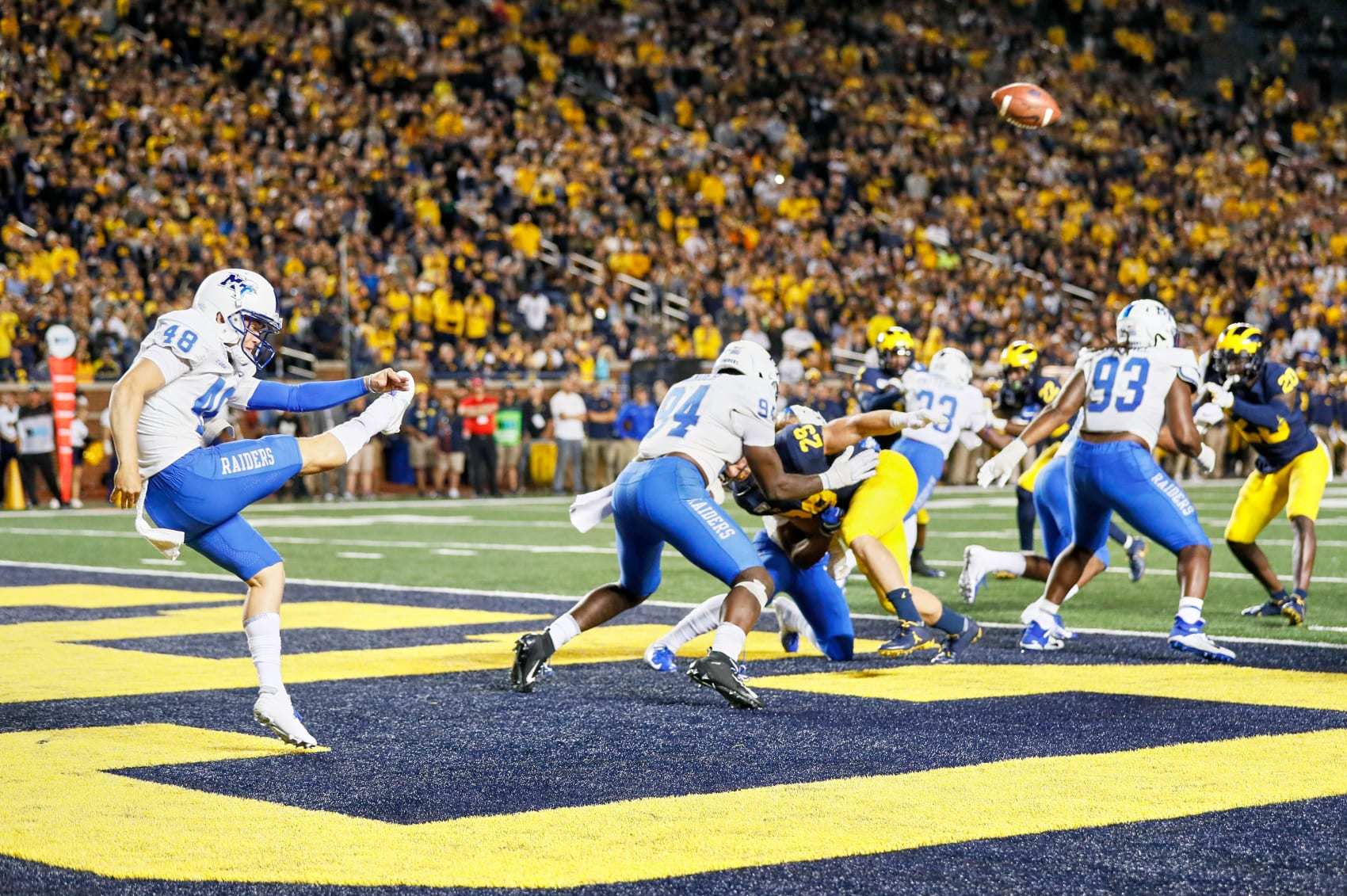 College Football: Middle Tennessee State Kyle Ulbrich (48) in action, punting vs Michigan at Michigan Stadium.
Ann Arbor, MI 8/31/2019
CREDIT: David E. Klutho (Photo by David E. Klutho /Sports Illustrated/Getty Images)
(Set Number: X162852 TK1 )