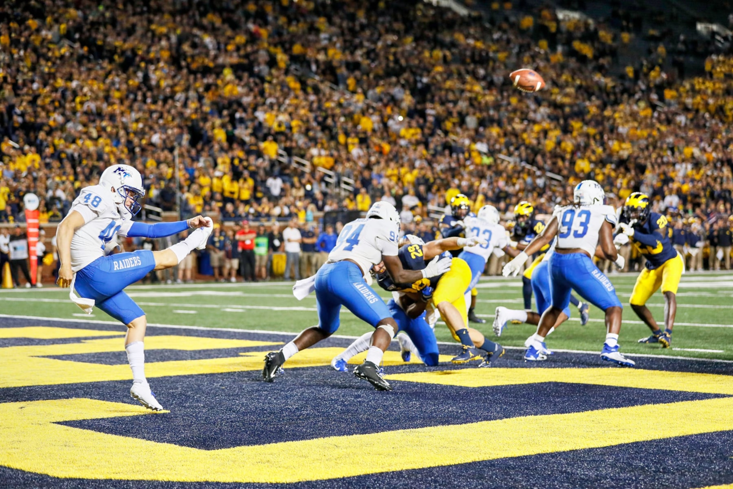College Football: Middle Tennessee State Kyle Ulbrich (48) in action, punting vs Michigan at Michigan Stadium.
Ann Arbor, MI 8/31/2019
CREDIT: David E. Klutho (Photo by David E. Klutho /Sports Illustrated/Getty Images)
(Set Number: X162852 TK1 )