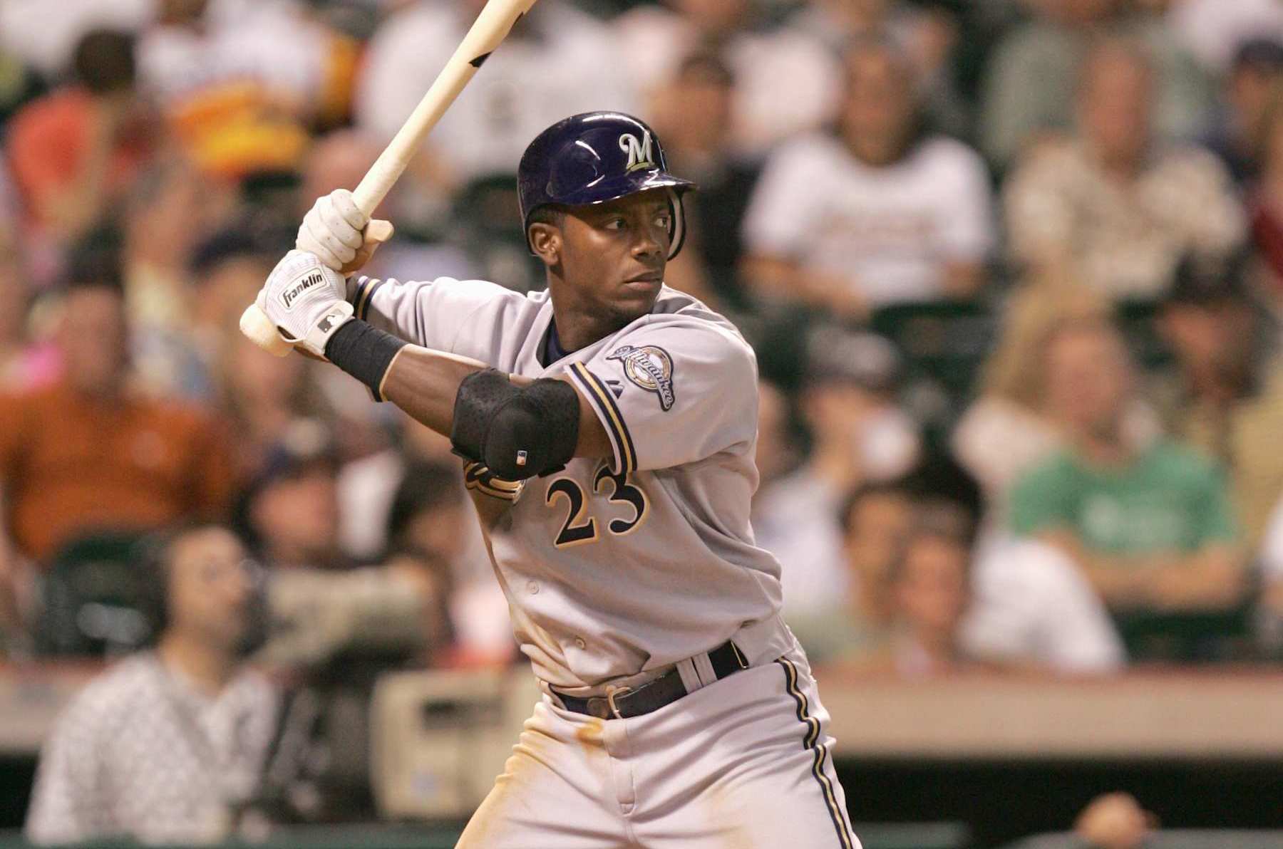 HOUSTON - APRIL 19: Rickie Weeks #23 of the Milwaukee Brewers stands ready at bat during the game against the Houston Astros on April 19, 2006 at Minute Maid Park in Houston, Texas. (Photo by Ronald Martinez/Getty Images)