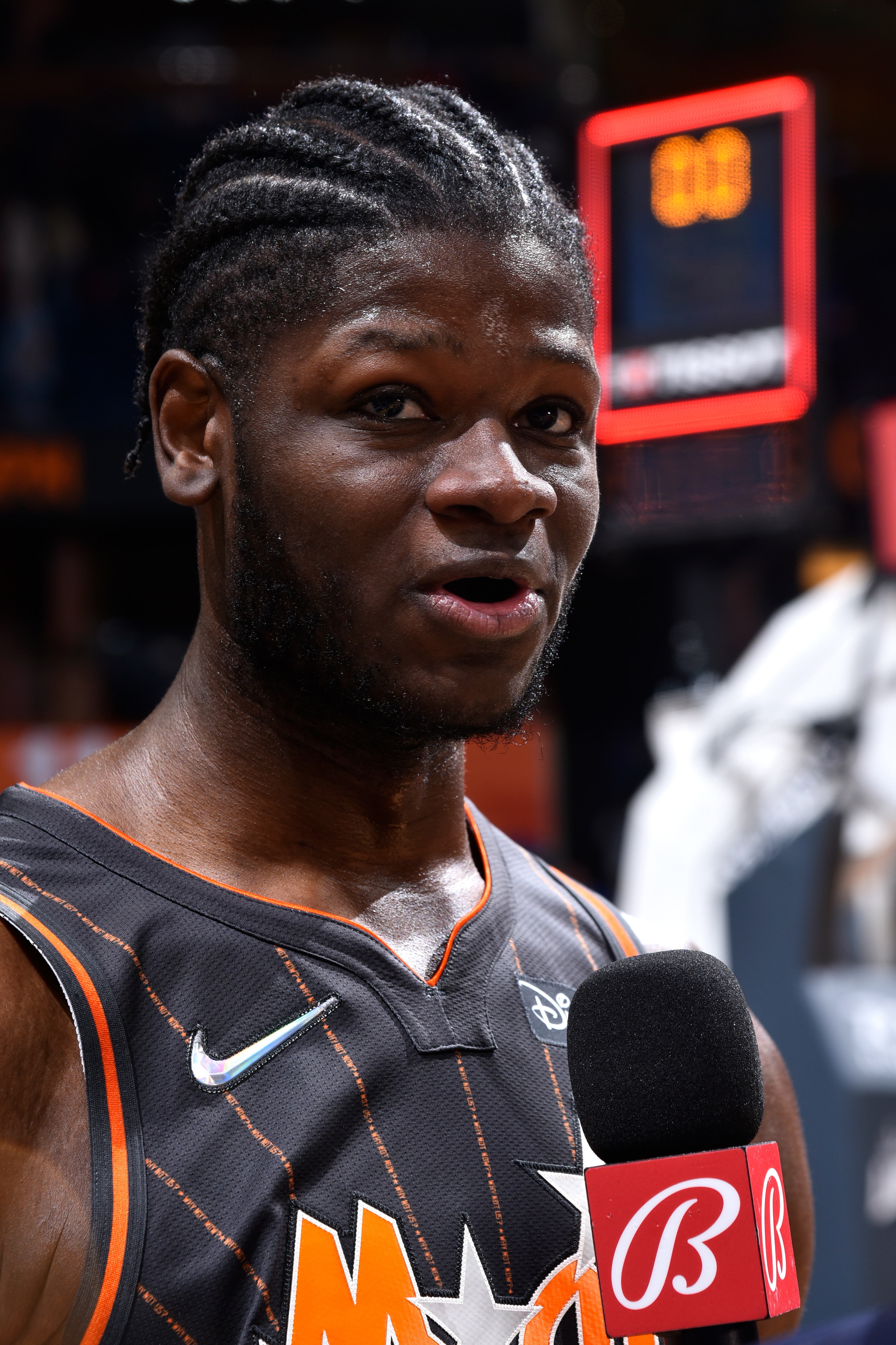 ORLANDO, FL - APRIL 5: Mo Bamba #5 of the Orlando Magic talks to the media after the game against the Cleveland Cavaliers on April 5, 2022 at Amway Center in Orlando, Florida. NOTE TO USER: User expressly acknowledges and agrees that, by downloading and or using this photograph, User is consenting to the terms and conditions of the Getty Images License Agreement. Mandatory Copyright Notice: Copyright 2022 NBAE (Photo by Gary Bassing /NBAE via Getty Images) ORLANDO, FL - APRIL 5: Mo Bamba #5 of the Orlando Magic talks to the media after the game against the Cleveland Cavaliers on April 5, 2022 at Amway Center in Orlando, Florida. NOTE TO USER: User expressly acknowledges and agrees that, by downloading and or using this photograph, User is consenting to the terms and conditions of the Getty Images License Agreement. Mandatory Copyright Notice: Copyright 2022 NBAE (Photo by Gary Bassing /NBAE via Getty Images)