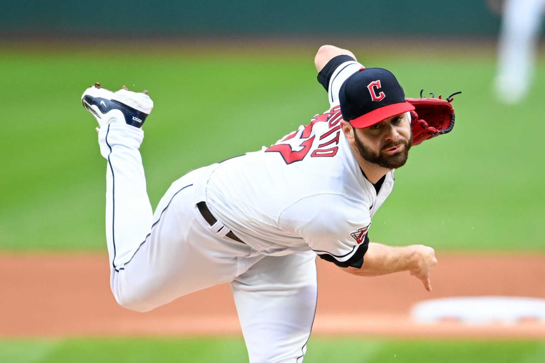 CLEVELAND, OHIO - SEPTEMBER 26, 2023: Lucas Giolito #27 of the Cleveland Guardians throws a pitch during the first inning against the Cincinnati Reds at Progressive Field on September 26, 2023 in Cleveland, Ohio. (Photo by Nick Cammett/Diamond Images via Getty Images)