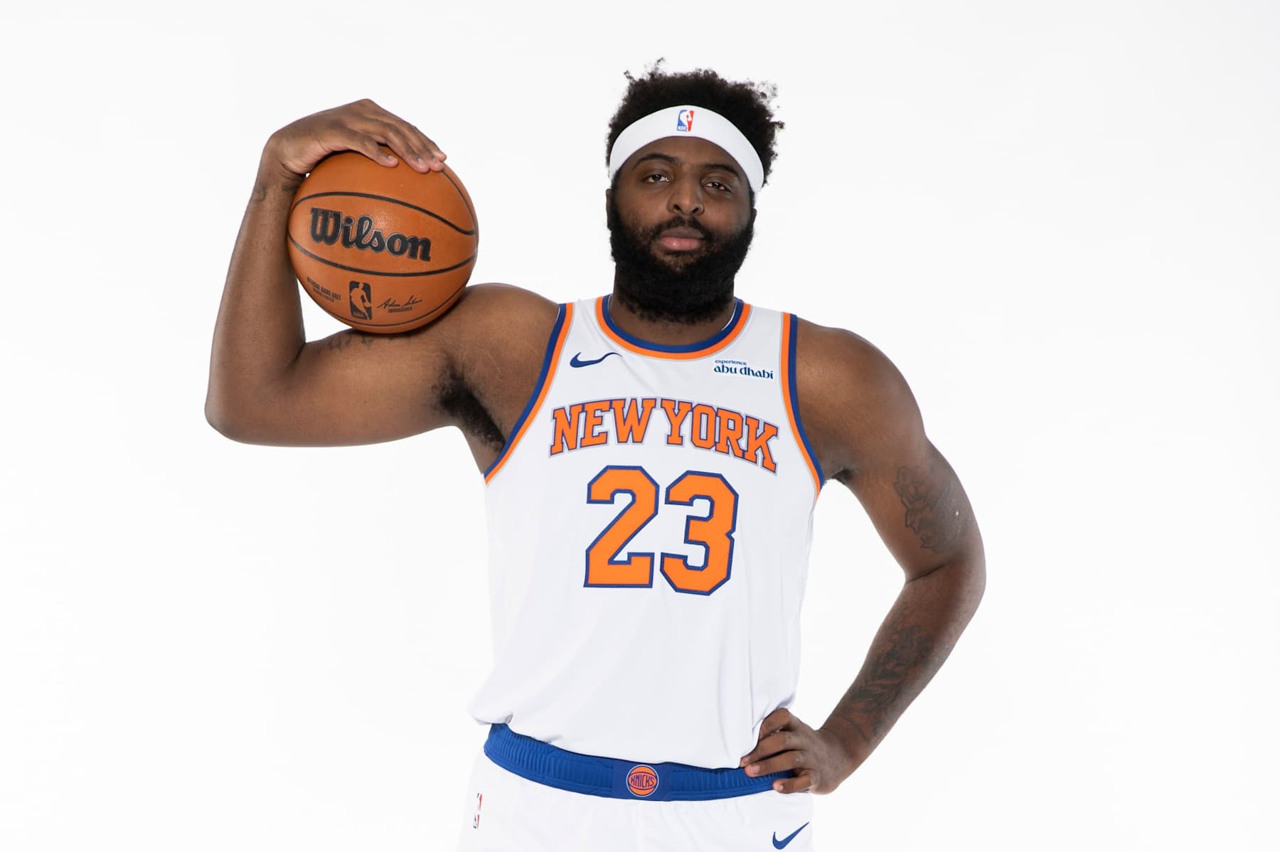 TARRYTOWN, NY - NOVEMBER 16: Mitchell Robinson #23 of the New York Knicks poses for a portrait during at The New York Knicks Training Center on November 16, 2024 in Tarrytown, New York. NOTE TO USER: User expressly acknowledges and agrees that, by downloading and/or using this photograph, user is consenting to the terms and conditions of the Getty Images License Agreement. Mandatory Copyright Notice: Copyright 2024 NBAE (Photo by Nathaniel S. Butler/NBAE via Getty Images)
