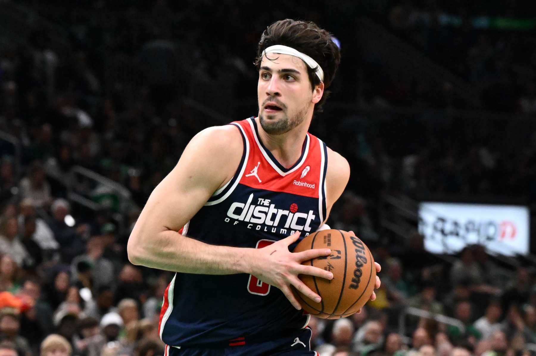BOSTON, MASSACHUSETTS - APRIL 14: Deni Avdija #8 of the Washington Wizards drives to the basket against the Boston Celtics during the second quarter at the TD Garden on April 14, 2024 in Boston, Massachusetts. NOTE TO USER: User expressly acknowledges and agrees that, by downloading and or using this photograph, User is consenting to the terms and conditions of the Getty Images License Agreement. (Photo by Brian Fluharty/Getty Images)