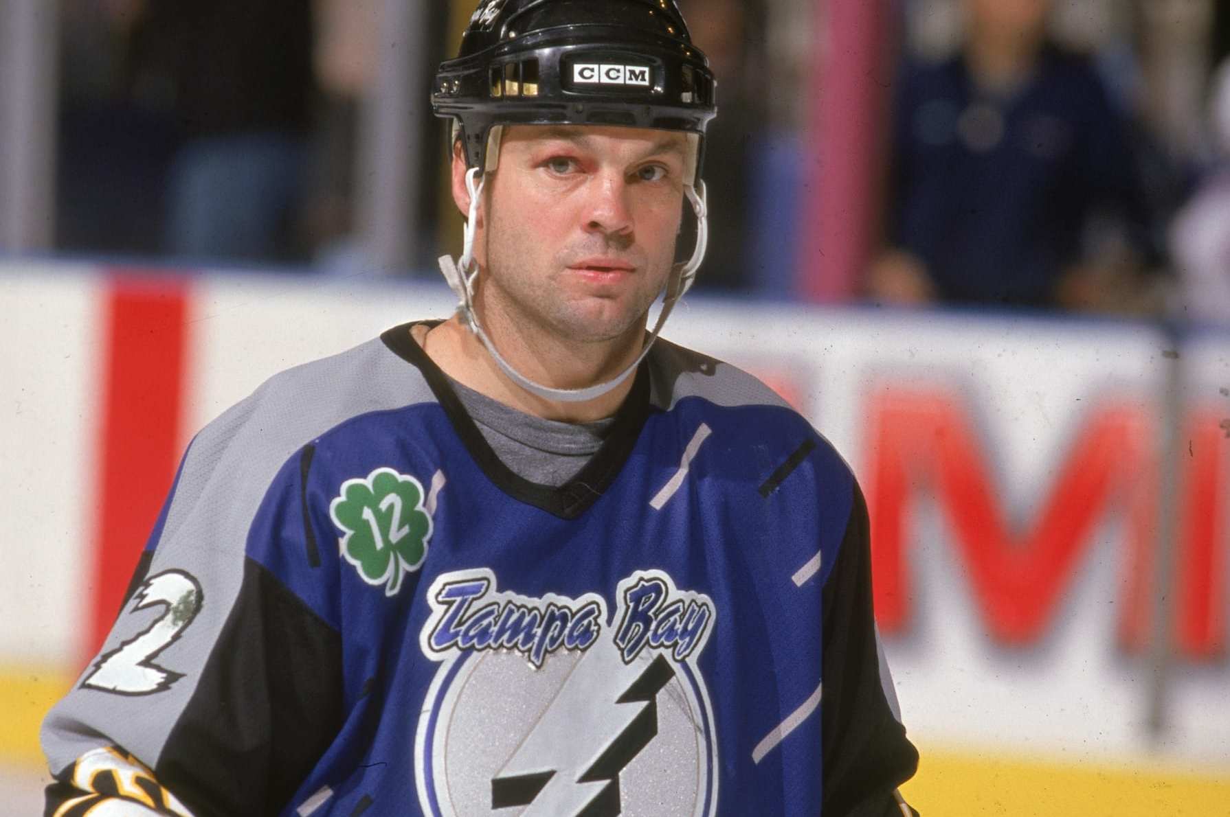 Canadian professional hockey player Dino Ciccarelli of the Tampa Bay Lightning skates on the ice during a road game, December 1997. (Photo by Jim McIsaac/Getty Images)