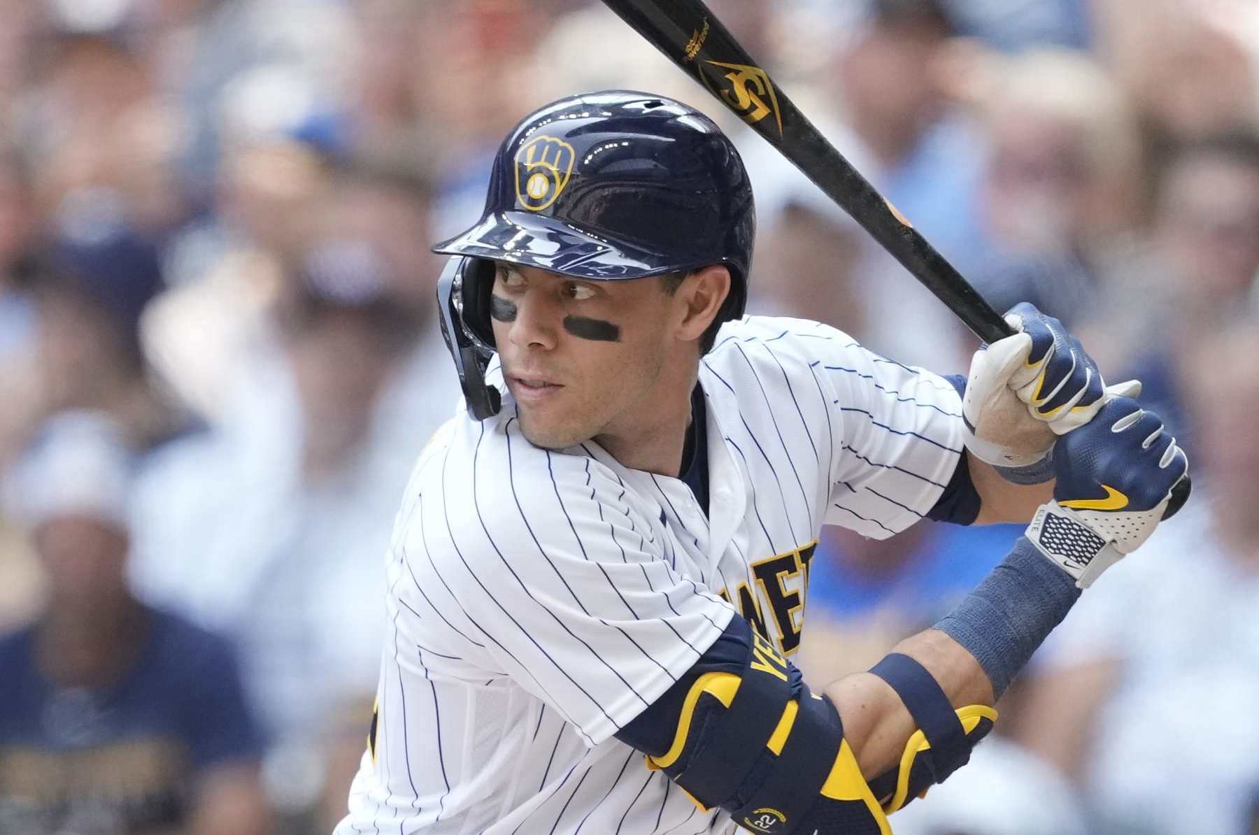 August 24, 2018: Milwaukee Brewers center fielder Christian Yelich #22 up  to bat during the Major League Baseball game between the Milwaukee Brewers  and the Pittsburgh Pirates at Miller Park in Milwaukee