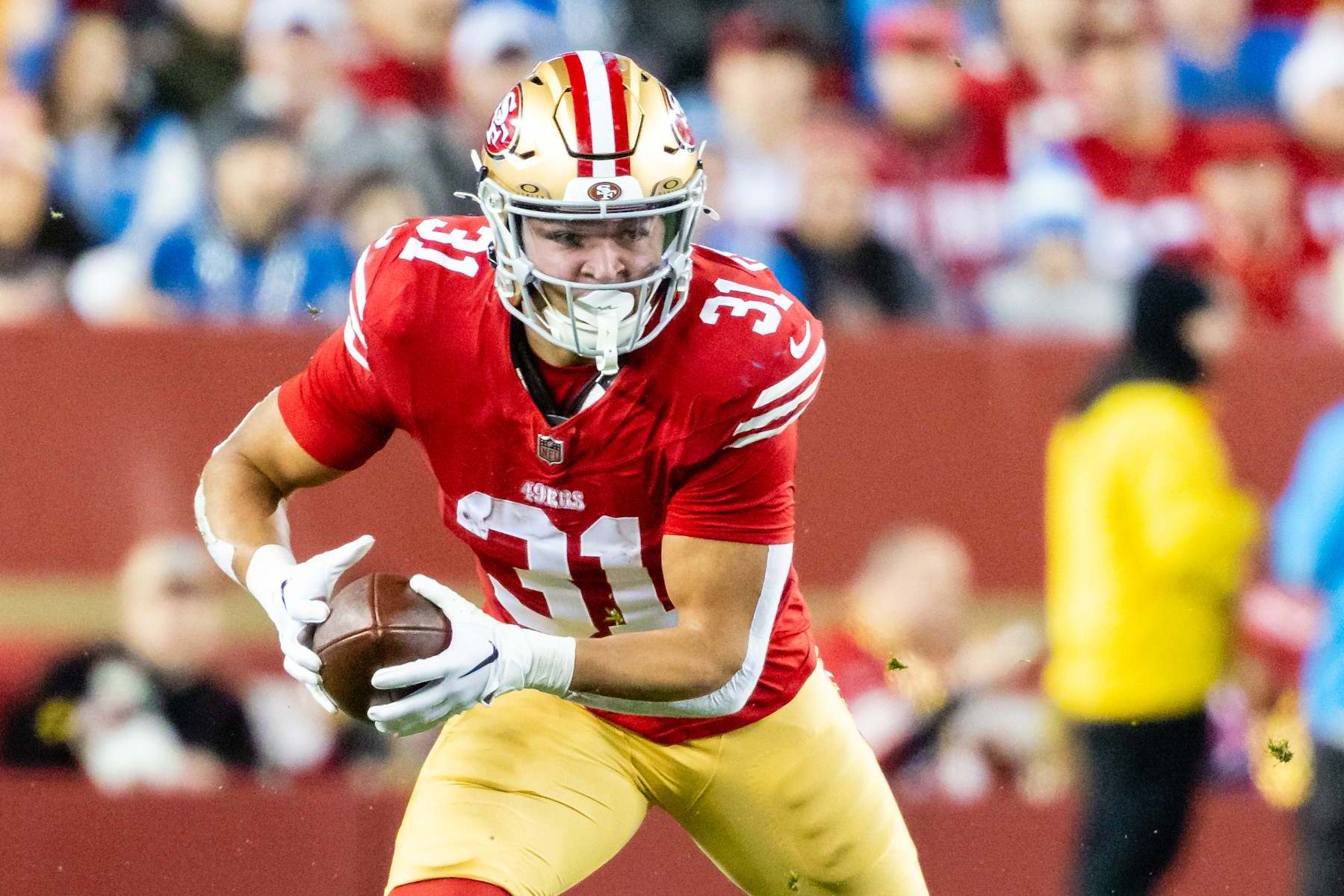 SANTA CLARA, CA - DECEMBER 30: San Francisco 49ers running back Isaac Guerendo (31) runs the ball during a NFL game against the Detriot Lions on December 30, 2024 at Levi's Stadium in Santa Clara, CA. (Photo by Matthew Huang/Icon Sportswire via Getty Images)