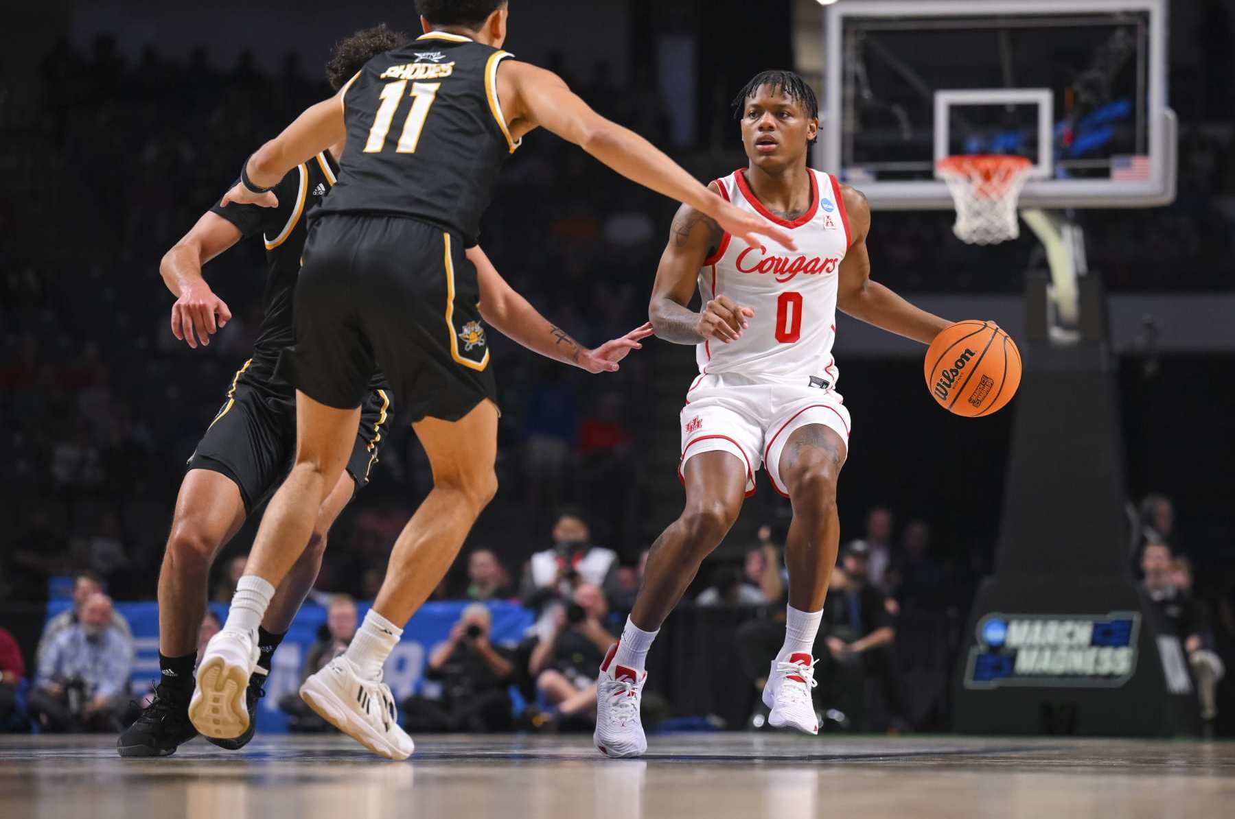 BIRMINGHAM, AL - MARCH 16: Marcus Sasser #0 Houston Cougars dribbles in the first half against the Northern Kentucky Norse during the first round of the 2023 NCAA Men's Basketball Tournament held at Legacy Arena at the BJCC on March 16, 2023 in Birmingham, Alabama. (Photo by Andy Hancock/NCAA Photos via Getty Images) BIRMINGHAM, AL - MARCH 16: Marcus Sasser #0 Houston Cougars dribbles in the first half against the Northern Kentucky Norse during the first round of the 2023 NCAA Men's Basketball Tournament held at Legacy Arena at the BJCC on March 16, 2023 in Birmingham, Alabama. (Photo by Andy Hancock/NCAA Photos via Getty Images)