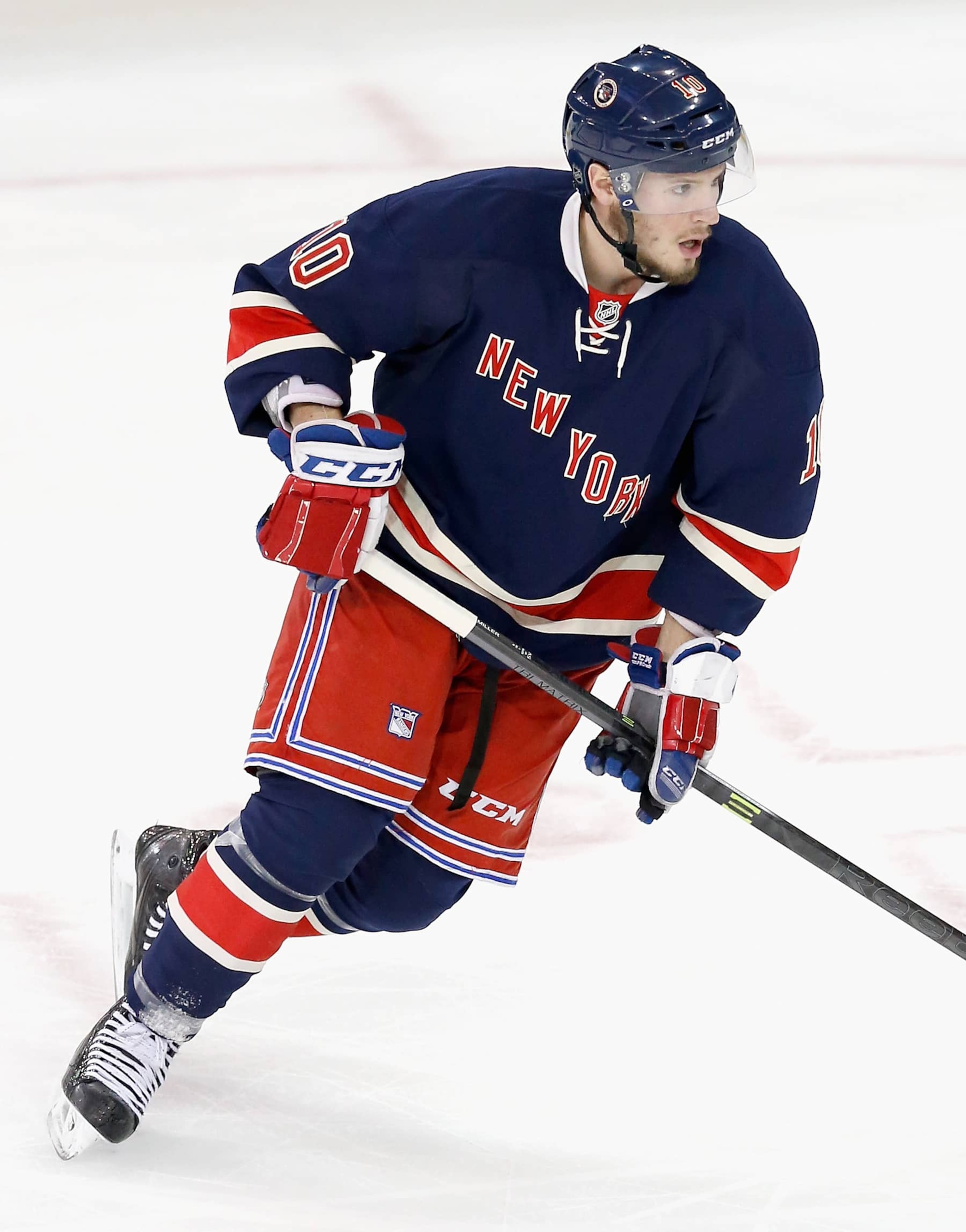 NEW YORK, NY - JANUARY 03:  J.T. Miller #10 of the New York Rangers plays in a game against the Buffalo Sabres at Madison Square Garden on January 3, 2015 in New York, New York.  (Photo by Paul Bereswill/NHLI via Getty Images)