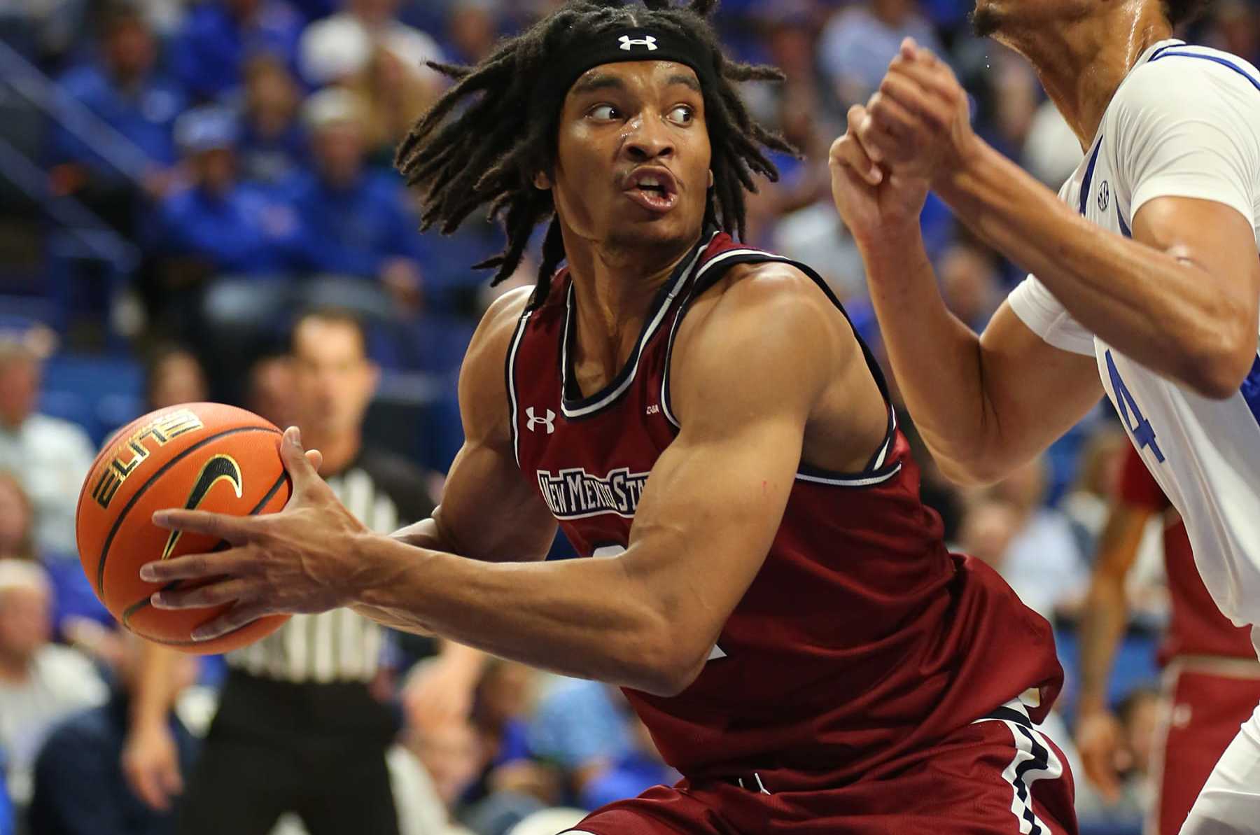 LEXINGTON, KY - NOVEMBER 6: New Mexico State Aggies forward Robert Carpenter (21) in a game between the New Mexico State University Aggies and the Kentucky Wildcats on November 6, 2023, at Rupp Arena in Lexington, KY. (Photo by Jeff Moreland/Icon Sportswire via Getty Images)