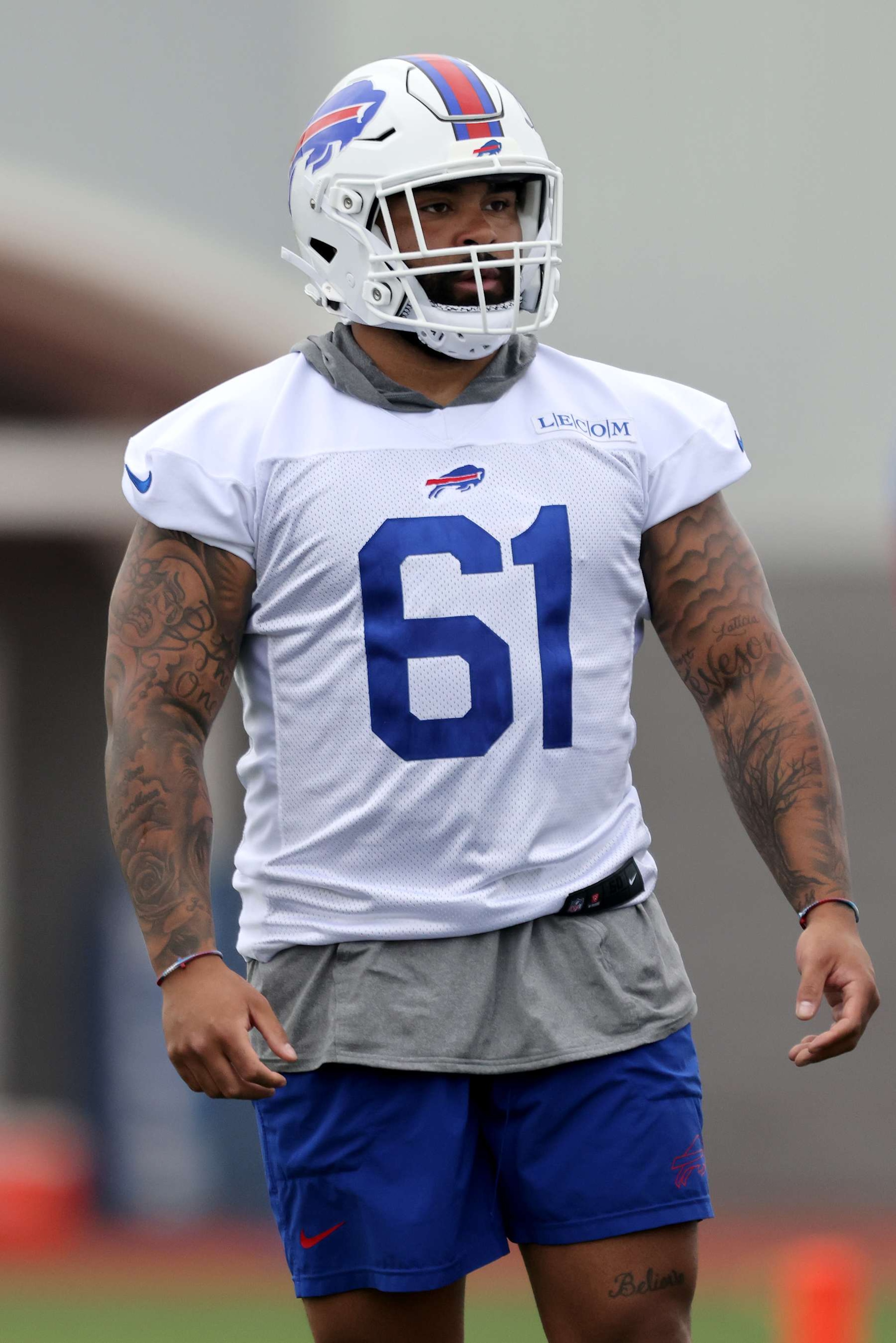 ORCHARD PARK, NEW YORK - JUNE 11: Gable Steveson #61 of the Buffalo Bills participates during Buffalo Bills mandatory mini camp on June 11, 2024 in Orchard Park, New York. (Photo by Bryan Bennett/Getty Images)