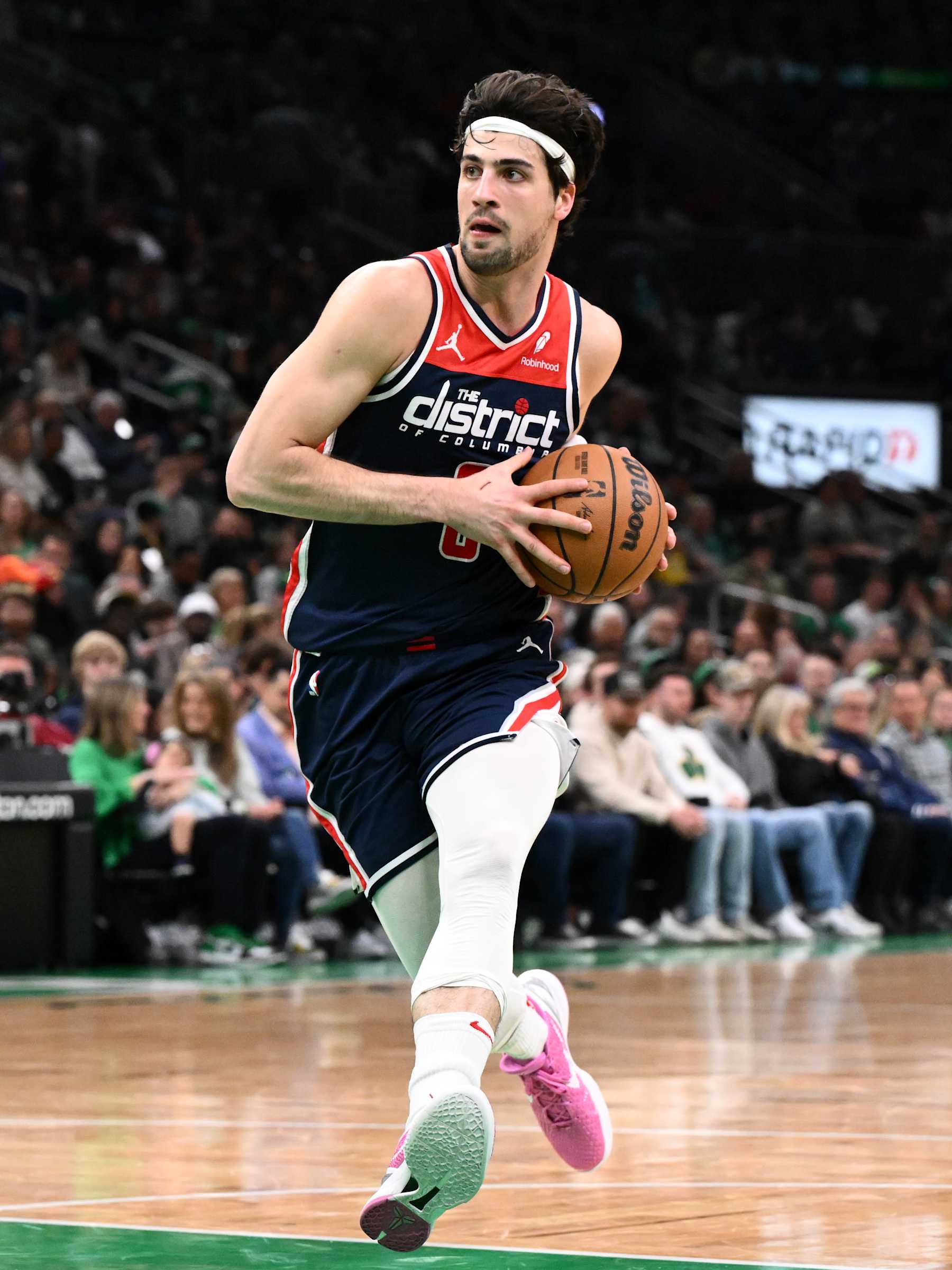 BOSTON, MASSACHUSETTS - APRIL 14: Deni Avdija #8 of the Washington Wizards drives to the basket against the Boston Celtics during the second quarter at the TD Garden on April 14, 2024 in Boston, Massachusetts. NOTE TO USER: User expressly acknowledges and agrees that, by downloading and or using this photograph, User is consenting to the terms and conditions of the Getty Images License Agreement. (Photo by Brian Fluharty/Getty Images)