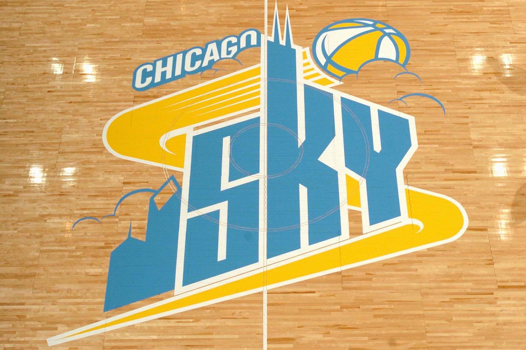 CHICAGO - MAY 9:  General view of the Chicago Sky logo at center court prior to a WNBA preseason game between the Chicago Sky and the Los Angeles Sparks at the UIC Pavilion on the University of Illinois campus on May 9, 2006 in Chicago, Illinois.  The Sky defeated the Sparks 78-73.  NOTE TO USER: User expressly acknowledges and agrees that, by downloading and/or using this photograph, user is consenting to the terms and conditions of the Getty Images License Agreement. Mandatory Copyright Notice: Copyright 2006 NBAE (Photo by Warren Skalski/NBAE via Getty Images)