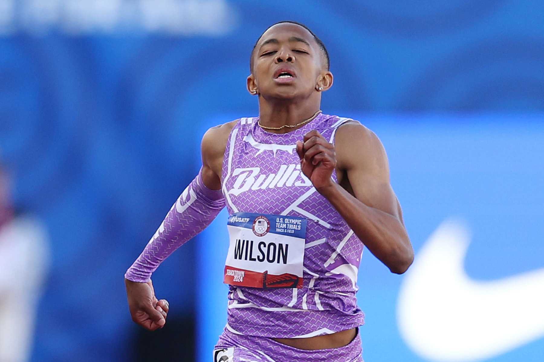 EUGENE, OREGON - JUNE 23: Quincy Wilson competes in the men's 400 meter semi-final on Day Three 2024 U.S. Olympic Team Trials Track & Field at Hayward Field on June 23, 2024 in Eugene, Oregon. (Photo by Christian Petersen/Getty Images)
