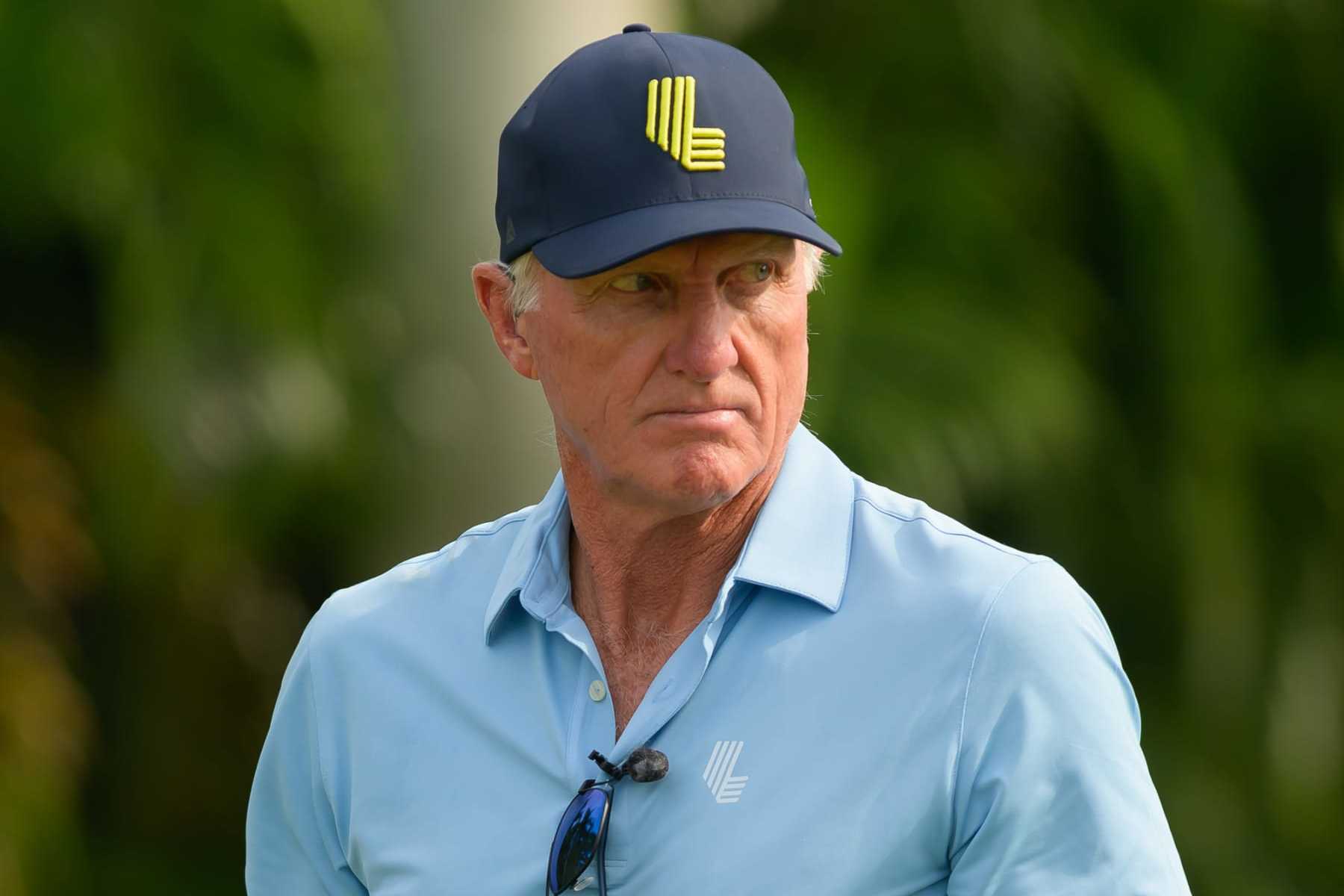 DORAL, FL - OCTOBER 22: LIV Golf CEO and Commissioner, Greg Norman during day three of the LIV Golf Invitational - Miami on October 22, 2023, at Trump National Doral Miami in Doral, Florida. (Photo by Michele Eve Sandberg/Icon Sportswire via Getty Images)