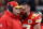 LAS VEGAS, NEVADA - FEBRUARY 11: Travis Kelce #87 of the Kansas City Chiefs reacts at Head coach Andy Reid in the first half against the San Francisco 49ers during Super Bowl LVIII at Allegiant Stadium on February 11, 2024 in Las Vegas, Nevada. (Photo by Jamie Squire/Getty Images)