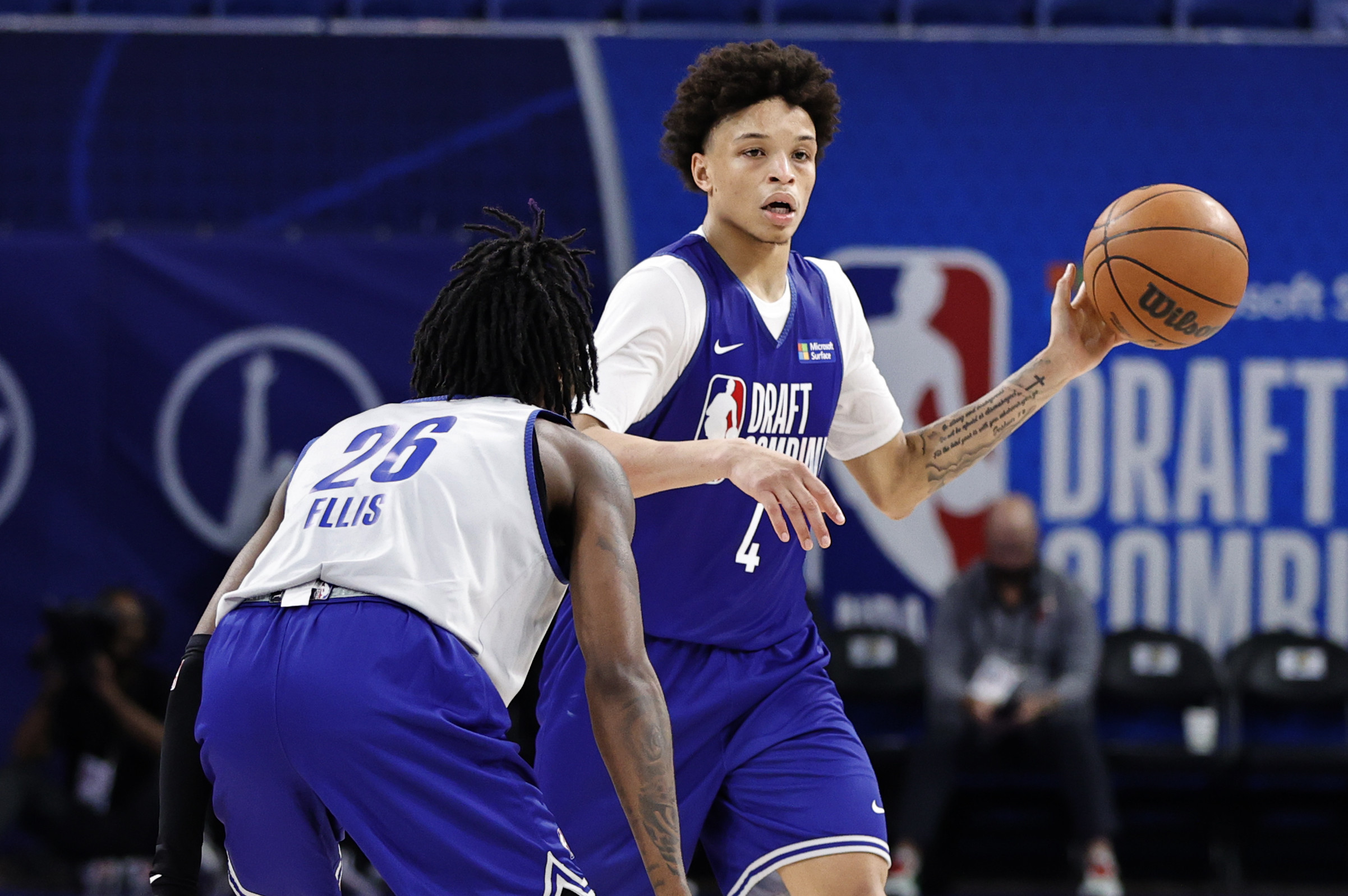 CHICAGO, IL - MAY 19: NBA Prospect, Ryan Rollins handles the ball during the 2022 NBA Draft Combine on May 19, 2022 at the Wintrust Arena in Chicago, Illinois. NOTE TO USER: User expressly acknowledges and agrees that, by downloading and or using this photograph, user is consenting to the terms and conditions of the Getty Images License Agreement. Mandatory Copyright Notice: Copyright 2022 NBAE (Photo by Kamil Krzaczynski/NBAE via Getty Images) CHICAGO, IL - MAY 19: NBA Prospect, Ryan Rollins handles the ball during the 2022 NBA Draft Combine on May 19, 2022 at the Wintrust Arena in Chicago, Illinois. NOTE TO USER: User expressly acknowledges and agrees that, by downloading and or using this photograph, user is consenting to the terms and conditions of the Getty Images License Agreement. Mandatory Copyright Notice: Copyright 2022 NBAE (Photo by Kamil Krzaczynski/NBAE via Getty Images)