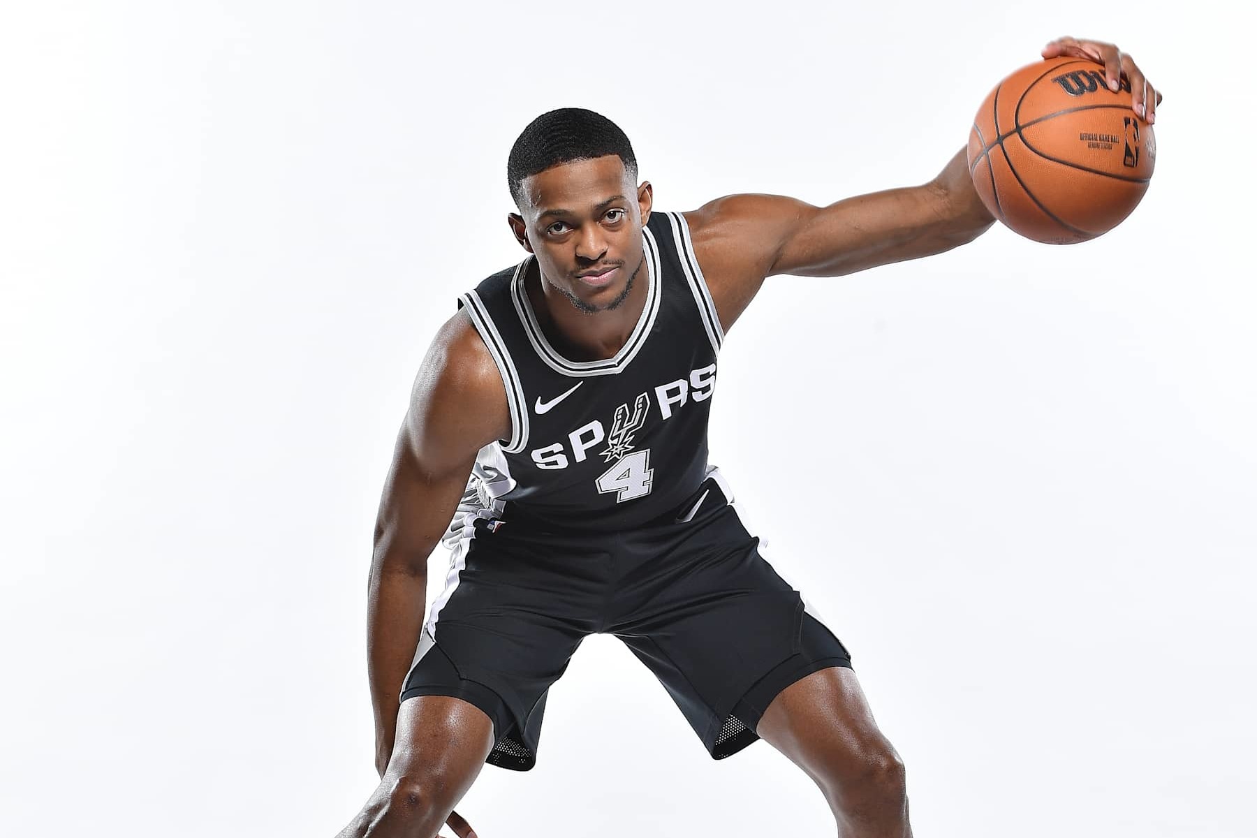 San Antonio TX, - FEBRUARY 3: De'Aaron Fox #4 of the San Antonio Spurs poses for a portrait on February 3, 2025 at Victory Capital Center in San Antonio Texas. NOTE TO USER: User expressly acknowledges and agrees that, by downloading and or using this photograph, user is consenting to the terms and conditions of the Getty Images License Agreement. Mandatory Copyright Notice: Copyright 2025 NBAE (Photos by Michael Gonzales/NBAE via Getty Images)