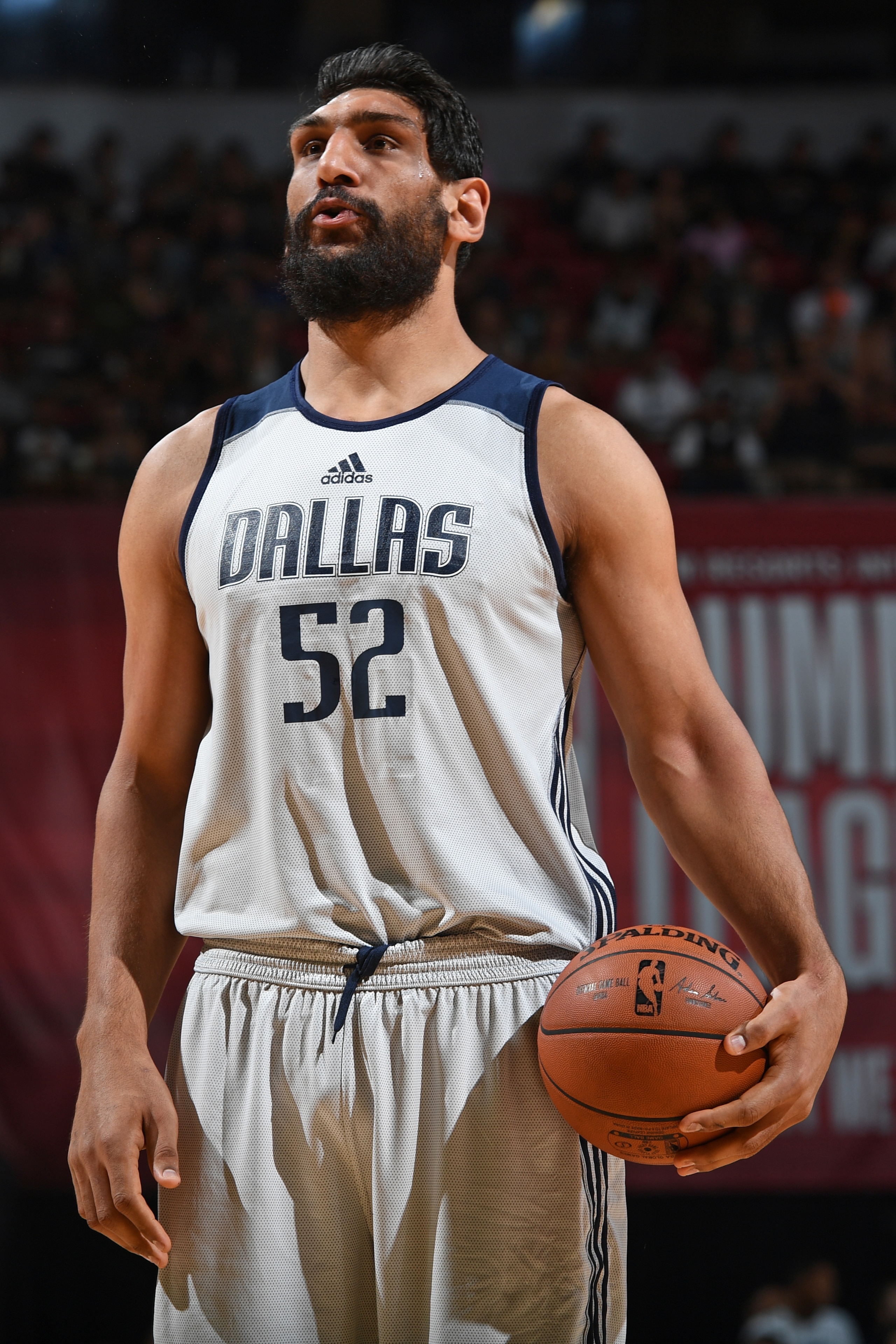 LAS VEGAS, NV - JULY 15:  Satnam Singh #52 of the Dallas Mavericks shoots a foul shot during the Quarterfinals of the 2017 Las Vegas Summer League against the Boston Celtics on July 15, 2017 at the Thomas & Mack Center in Las Vegas, Nevada. NOTE TO USER: User expressly acknowledges and agrees that, by downloading and or using this Photograph, user is consenting to the terms and conditions of the Getty Images License Agreement. Mandatory Copyright Notice: Copyright 2017 NBAE (Photo by Garrett Ellwood/NBAE via Getty Images)