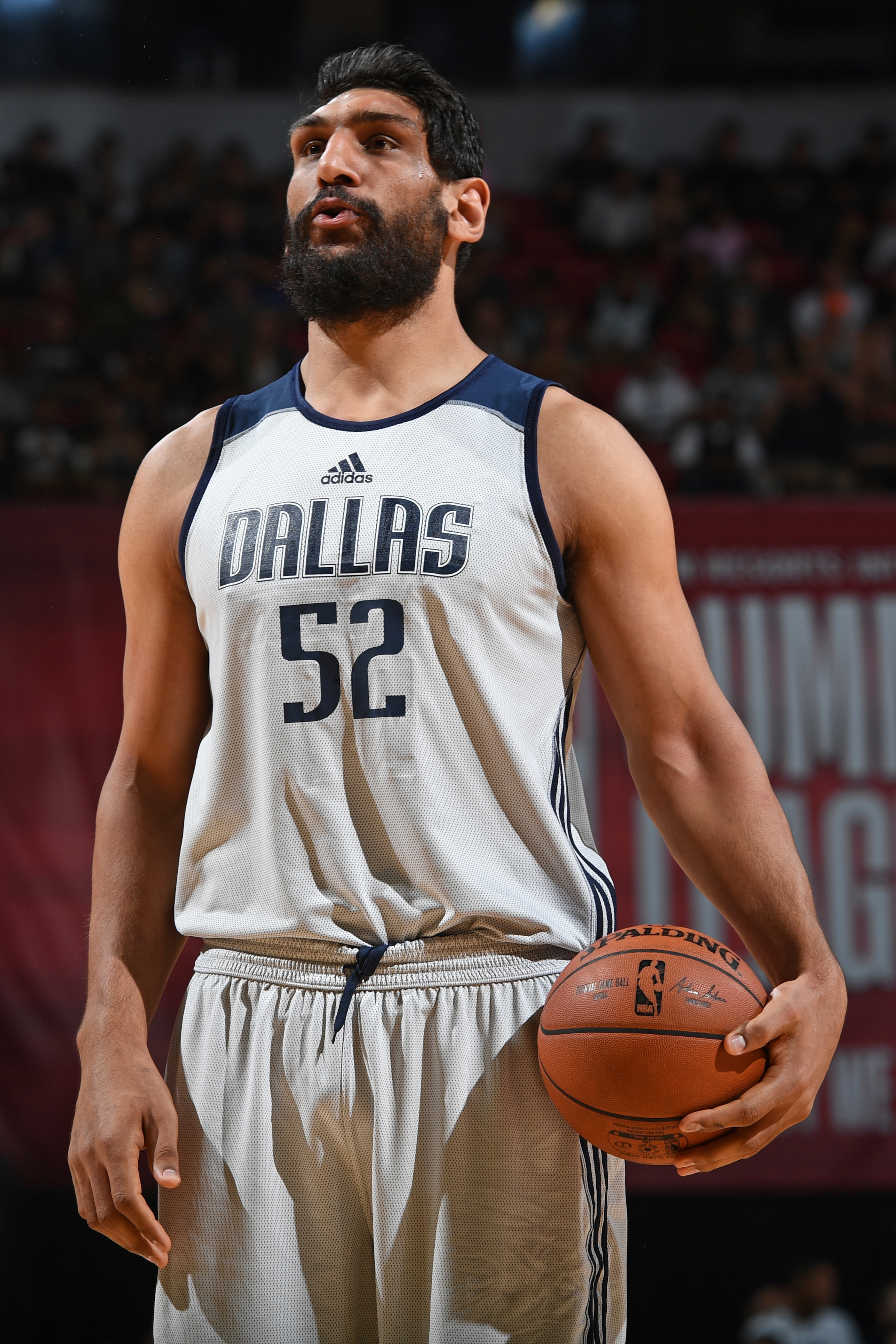 LAS VEGAS, NV - JULY 15:  Satnam Singh #52 of the Dallas Mavericks shoots a foul shot during the Quarterfinals of the 2017 Las Vegas Summer League against the Boston Celtics on July 15, 2017 at the Thomas & Mack Center in Las Vegas, Nevada. NOTE TO USER: User expressly acknowledges and agrees that, by downloading and or using this Photograph, user is consenting to the terms and conditions of the Getty Images License Agreement. Mandatory Copyright Notice: Copyright 2017 NBAE (Photo by Garrett Ellwood/NBAE via Getty Images)