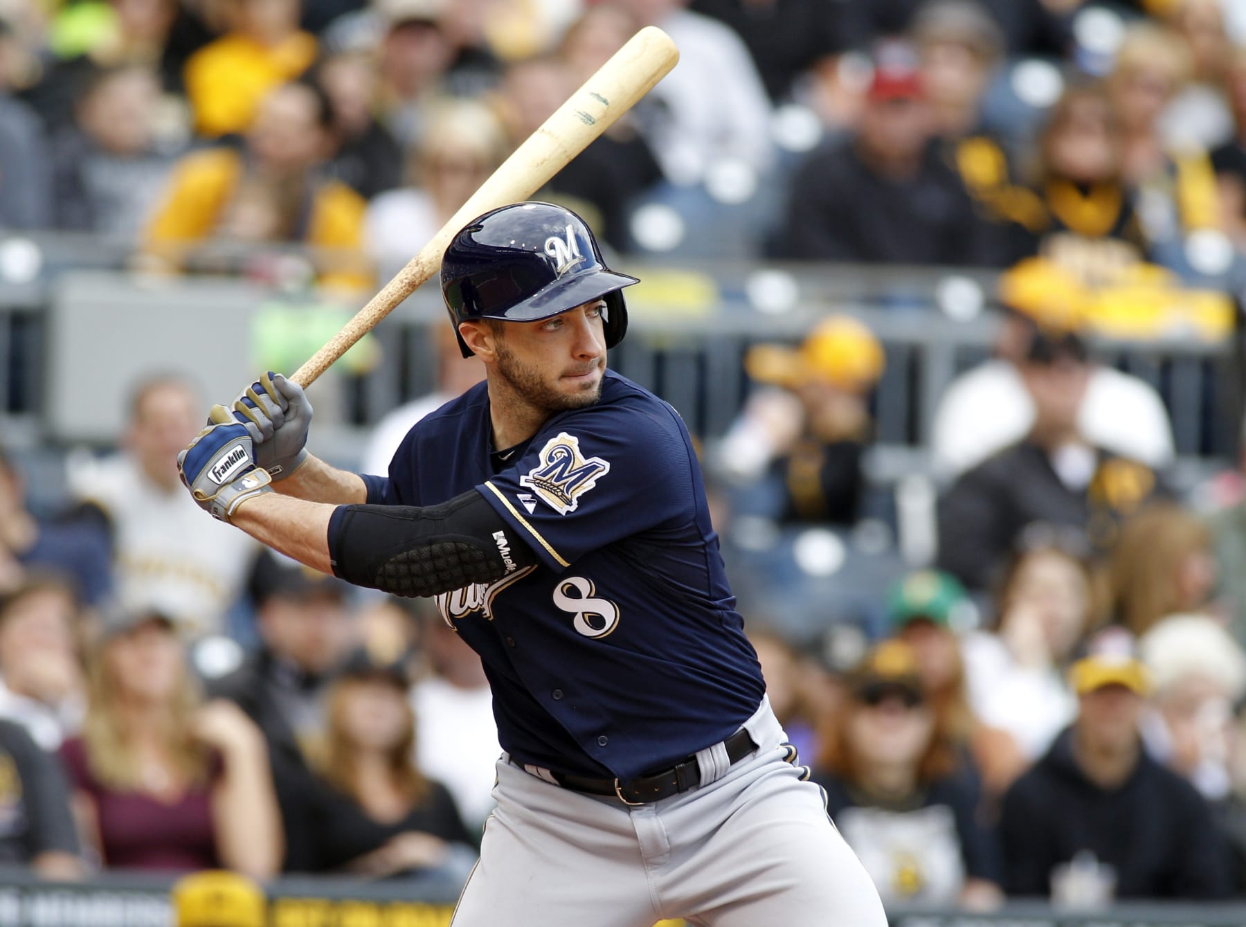 PITTSBURGH, PA - SEPTEM BER 13:  Ryan Braun #8 of the Milwaukee Brewers in action during the game against the Pittsburgh Pirates at PNC Park on September 13, 2015 in Pittsburgh, Pennsylvania.  (Photo by Justin K. Aller/Getty Images) 