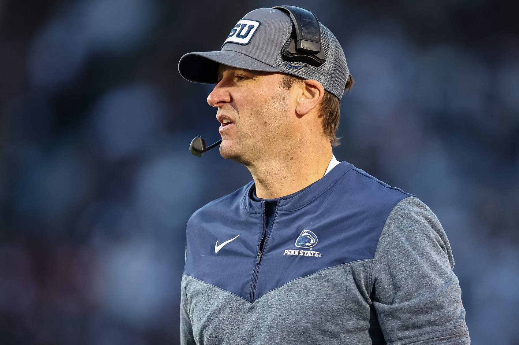 STATE COLLEGE, PA - NOVEMBER 26: Offensive coordinator Mike Yurcich of the Penn State Nittany Lions looks on during the first half against the Michigan State Spartans at Beaver Stadium on November 26, 2022 in State College, Pennsylvania. (Photo by Scott Taetsch/Getty Images)