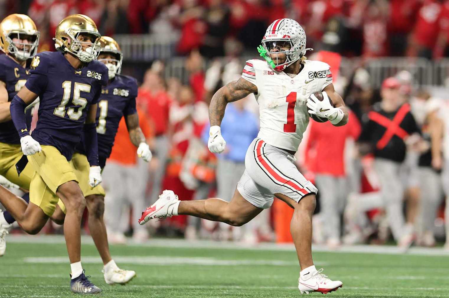 Ohio State's Quinshon Judkins runs for a touchdown in the National Championship Game against the Notre Dame Fighting Irish.