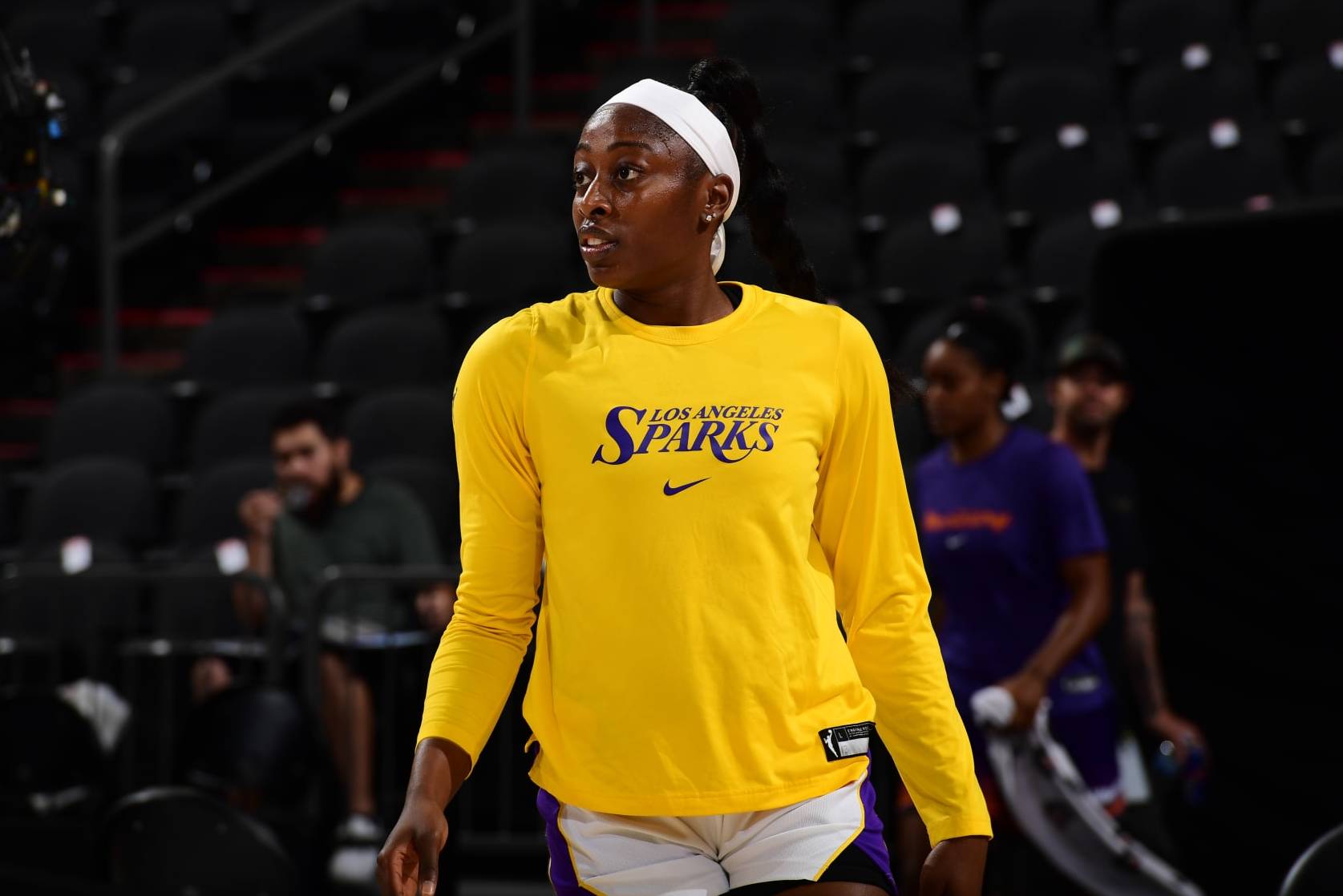 PHOENIX, AZ - JULY 28: Chiney Ogwumike #13 of the Los Angeles Sparks looks on before the game against the Phoenix Mercury on July 28, 2022 at Footprint Center in Phoenix, Arizona. NOTE TO USER: User expressly acknowledges and agrees that, by downloading and/or using this Photograph, user is consenting to the terms and conditions of the Getty Images License Agreement. Mandatory Copyright Notice: Copyright 2022 NBAE (Photo by Kate Frese/NBAE via Getty Images)
