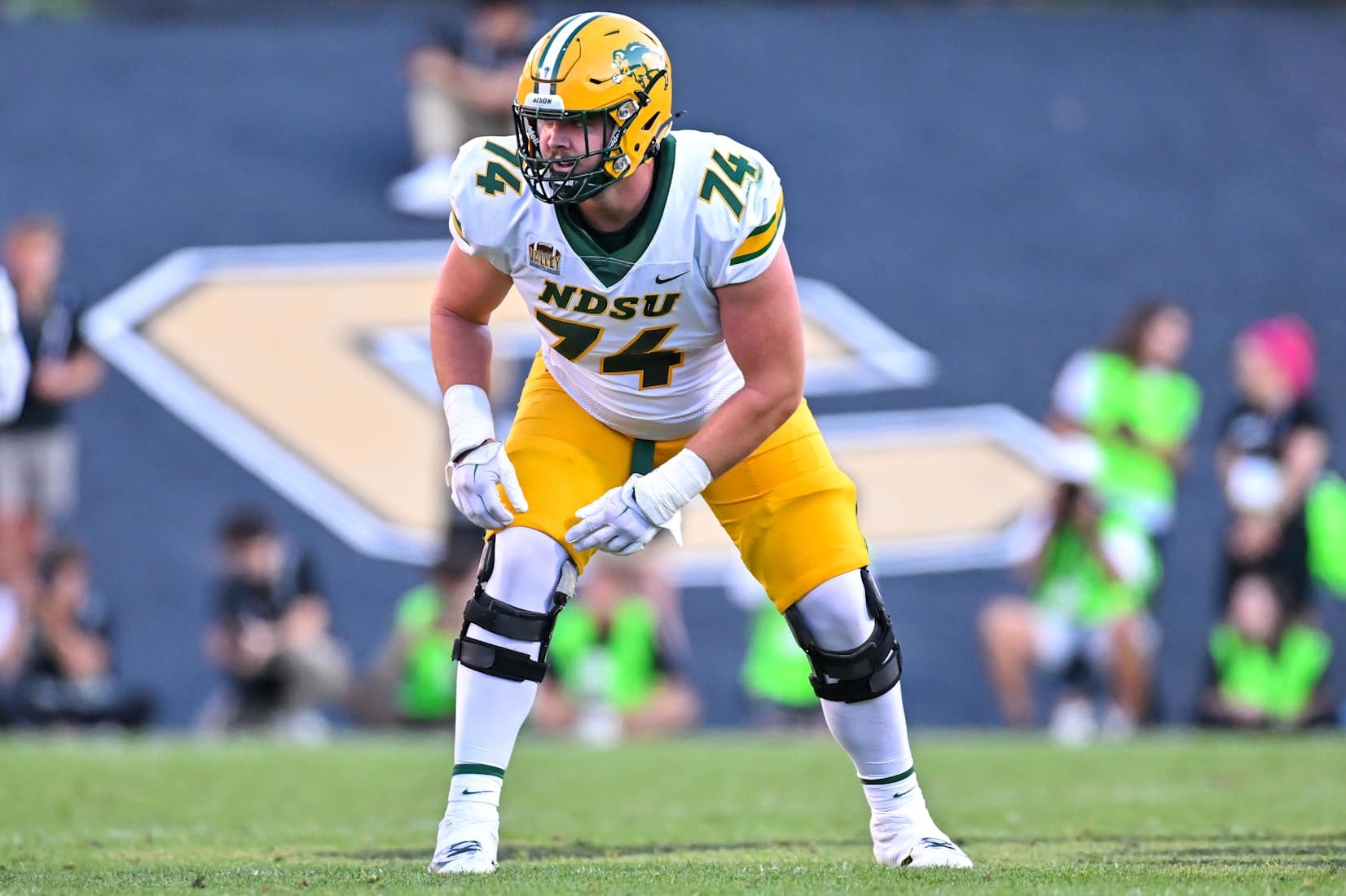 BOULDER, CO - AUGUST 29: North Dakota State guard Grey Zabel (74) during the college football game between the North Dakota State Bison and the Colorado Buffaloes on August 29, 2024 at Folsom Field in Boulder, CO. (Photo by Kevin Langley/Icon Sportswire via Getty Images)