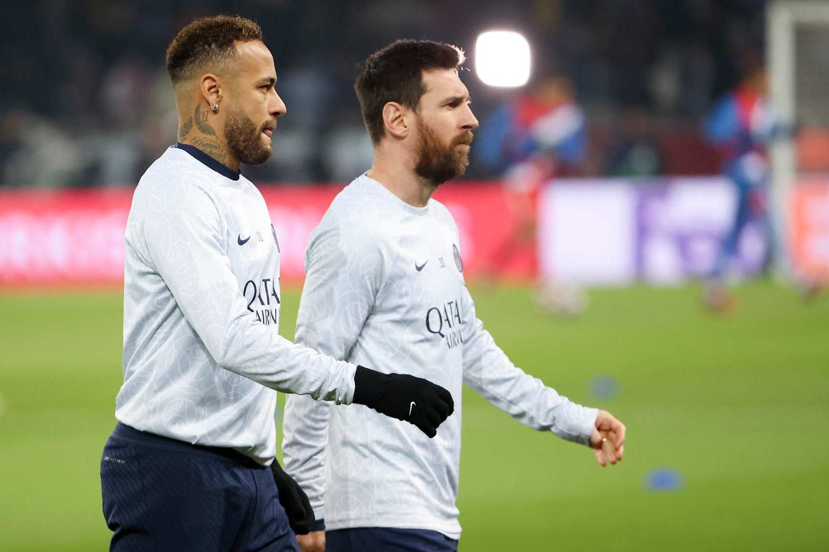 Neymar and Lionel Messi with PSG in 2023.