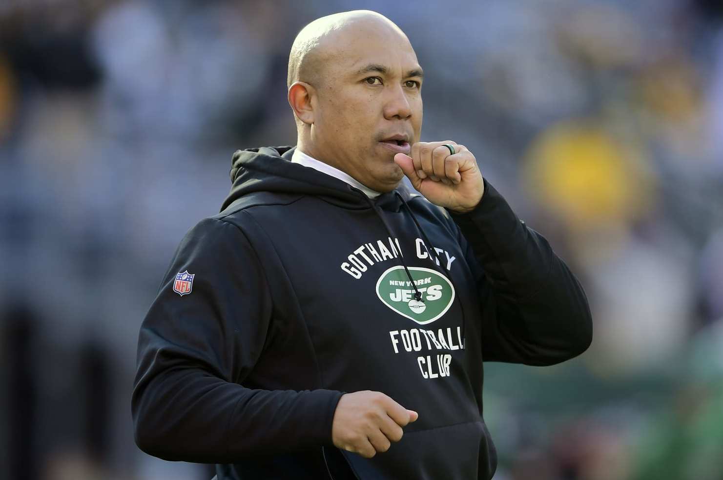 EAST RUTHERFORD, NEW JERSEY - DECEMBER 22:  Assistant coach Hines Ward of the New York Jets looks on against the Pittsburgh Steelers at MetLife Stadium on December 22, 2019 in East Rutherford, New Jersey. (Photo by Steven Ryan/Getty Images)