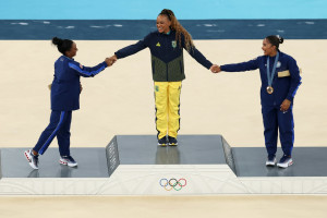 Simone Biles, Jordan Chiles Celebrate Rebeca Andrade in Viral Olympic Podium Photo