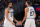 DENVER, CO - APRIL 19:  Karl-Anthony Towns #32 of the Minnesota Timberwolves high fives Rudy Gobert #27 during the game against the Denver Nuggets during Round One Game Two of the 2023 NBA Playoffs on April 19, 2023 at the Ball Arena in Denver, Colorado. NOTE TO USER: User expressly acknowledges and agrees that, by downloading and/or using this Photograph, user is consenting to the terms and conditions of the Getty Images License Agreement. Mandatory Copyright Notice: Copyright 2023 NBAE (Photo by Bart Young/NBAE via Getty Images)