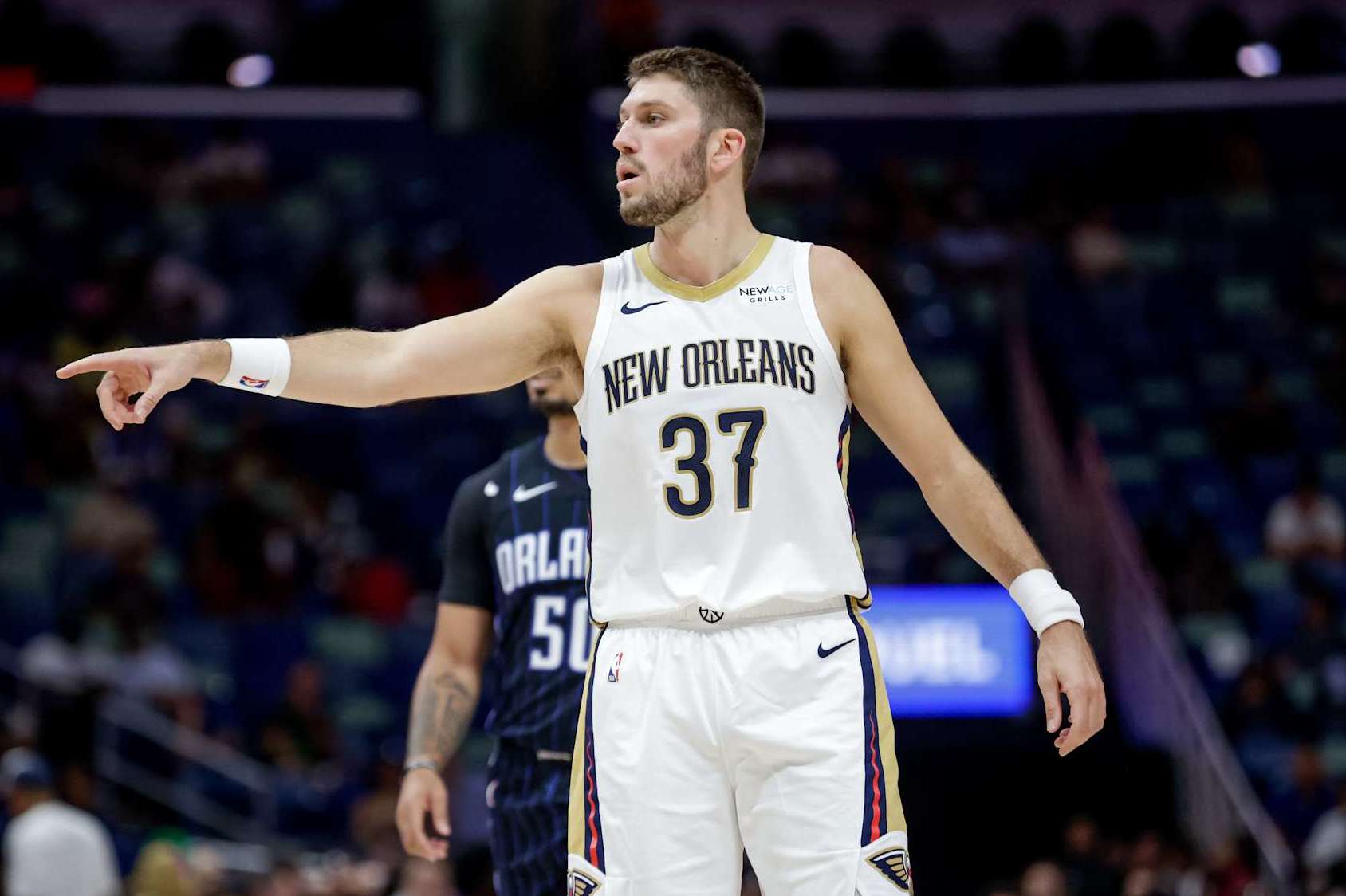 NEW ORLEANS, LOUISIANA - OCTOBER 7:  Matt Ryan #37 of the New Orleans Pelicans plays against the Orlando Magic during the second half of a preseason game at the Smoothie King Center on October 7, 2024 in New Orleans, Louisiana. NOTE TO USER: User expressly acknowledges and agrees that, by downloading and or using this photograph, User is consenting to the terms and conditions of the Getty Images License Agreement. (Photo by Derick E. Hingle/Getty Images)
