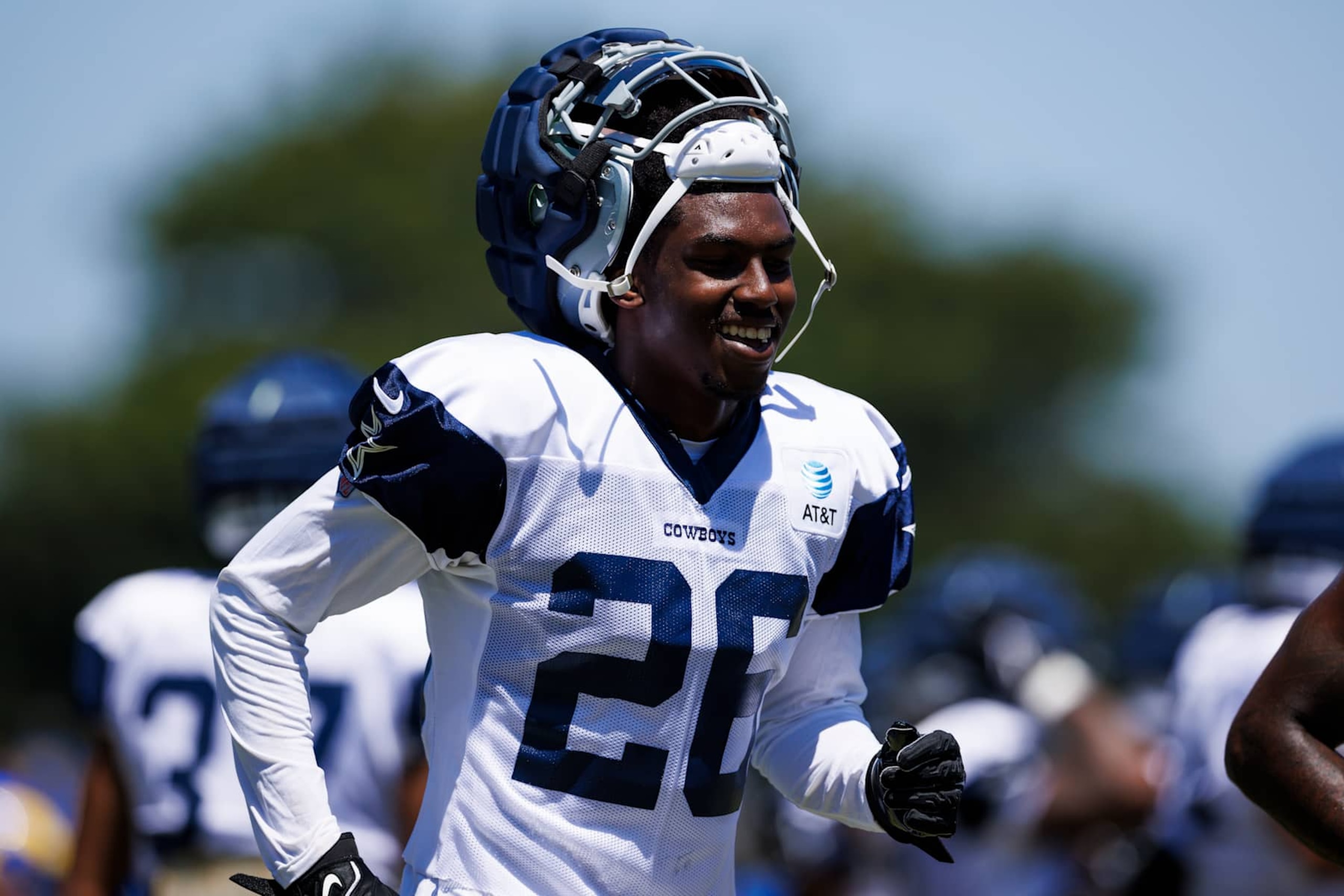 OXNARD, CALIFORNIA - AUGUST 14: DaRon Bland #26 of the Dallas Cowboys runs during a joint practice against the Dallas Cowboys at River Ridge Playing Fields on August 14, 2024 in Oxnard, California.  (Photo by Ric Tapia/Getty Images)