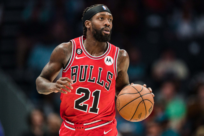 CHARLOTTE, NORTH CAROLINA - MARCH 31: Patrick Beverley #21 of the Chicago Bulls brings the ball up court against the Charlotte Hornets in the first quarter at Spectrum Center on March 31, 2023 in Charlotte, North Carolina. NOTE TO USER: User expressly acknowledges and agrees that, by downloading and or using this photograph, User is consenting to the terms and conditions of the Getty Images License Agreement. (Photo by Jacob Kupferman/Getty Images)