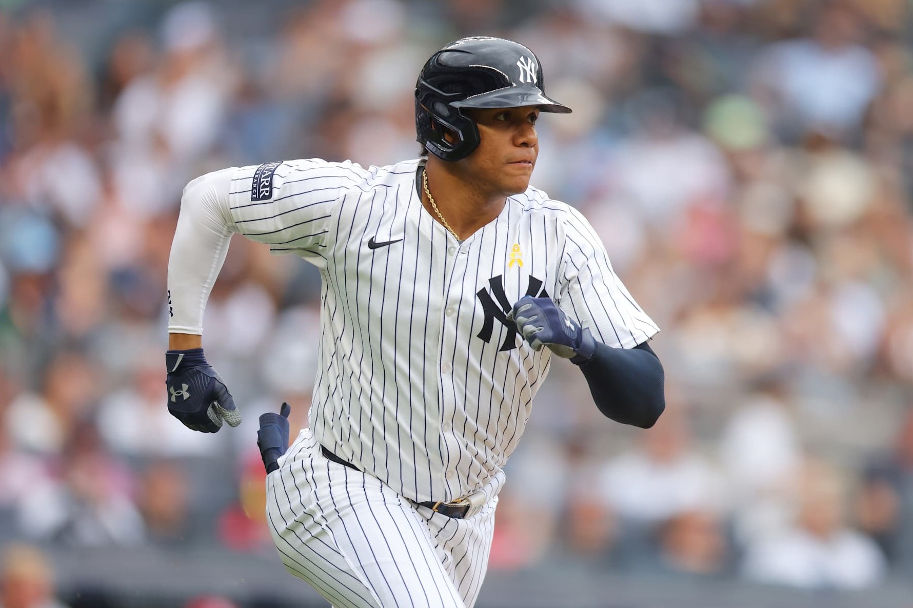NEW YORK, NEW YORK - SEPTEMBER 01: Juan Soto #22 of the New York Yankees in action against the St. Louis Cardinals at Yankee Stadium on September 01, 2024 in New York City. St. Louis Cardinals defeated the New York Yankees 12-7. (Photo by Mike Stobe/Getty Images)