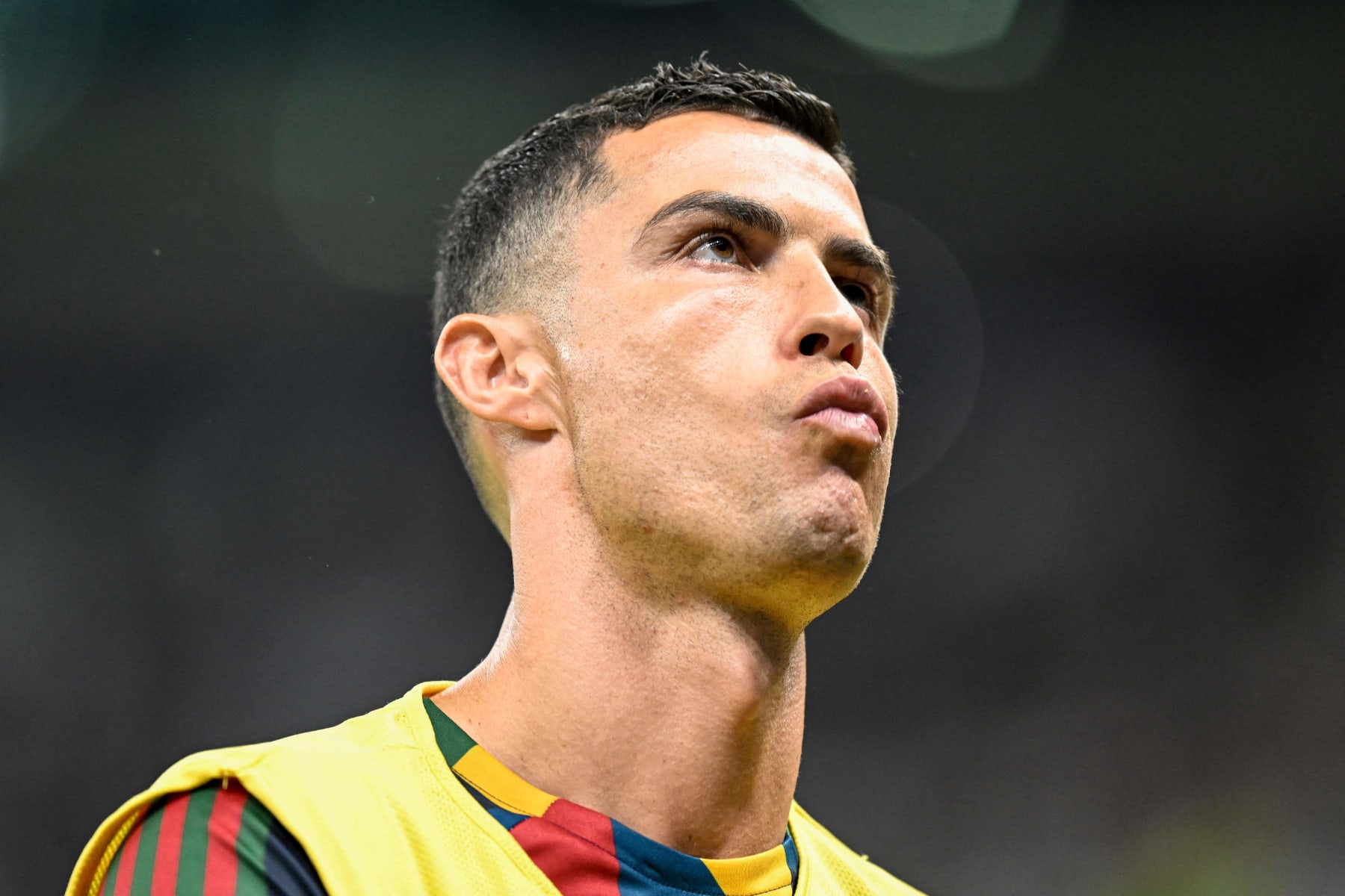 Portugal's forward #07 Cristiano Ronaldo warms up during the Qatar 2022 World Cup round of 16 football match between Portugal and Switzerland at Lusail Stadium in Lusail, north of Doha on December 6, 2022. (Photo by PATRICIA DE MELO MOREIRA / AFP) (Photo by PATRICIA DE MELO MOREIRA/AFP via Getty Images)