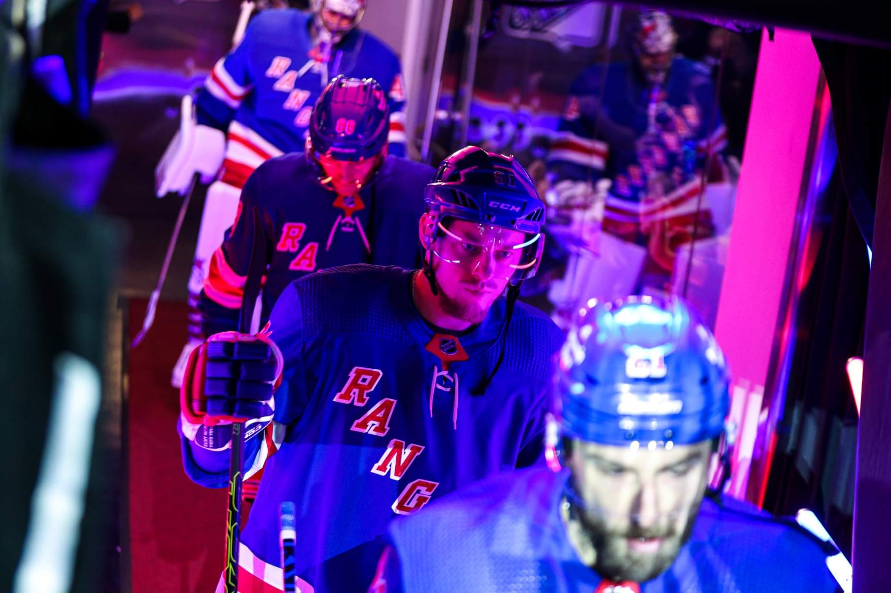 NEW YORK, NEW YORK - APRIL 29: Vladimir Tarasenko #91 of the New York Rangers takes the ice prior to the game against the New Jersey Devils in Game Six of the First Round of the 2023 Stanley Cup Playoffs at Madison Square Garden on April 29, 2023 in New York City. (Photo by Jared Silber/NHLI via Getty Images)