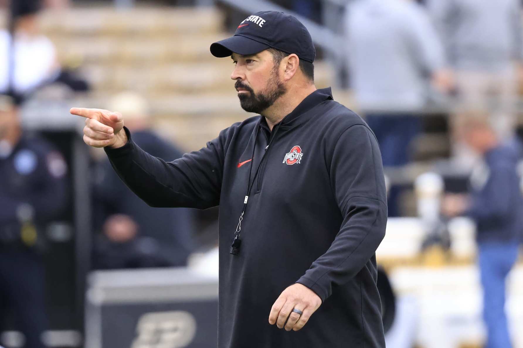 WEST LAFAYETTE, INDIANA - OCTOBER 14: Head coach Ryan Day of the Ohio State Buckeyes walks on the field prior to the game against the Purdue Boilermakers at Ross-Ade Stadium on October 14, 2023 in West Lafayette, Indiana. (Photo by Justin Casterline/Getty Images)