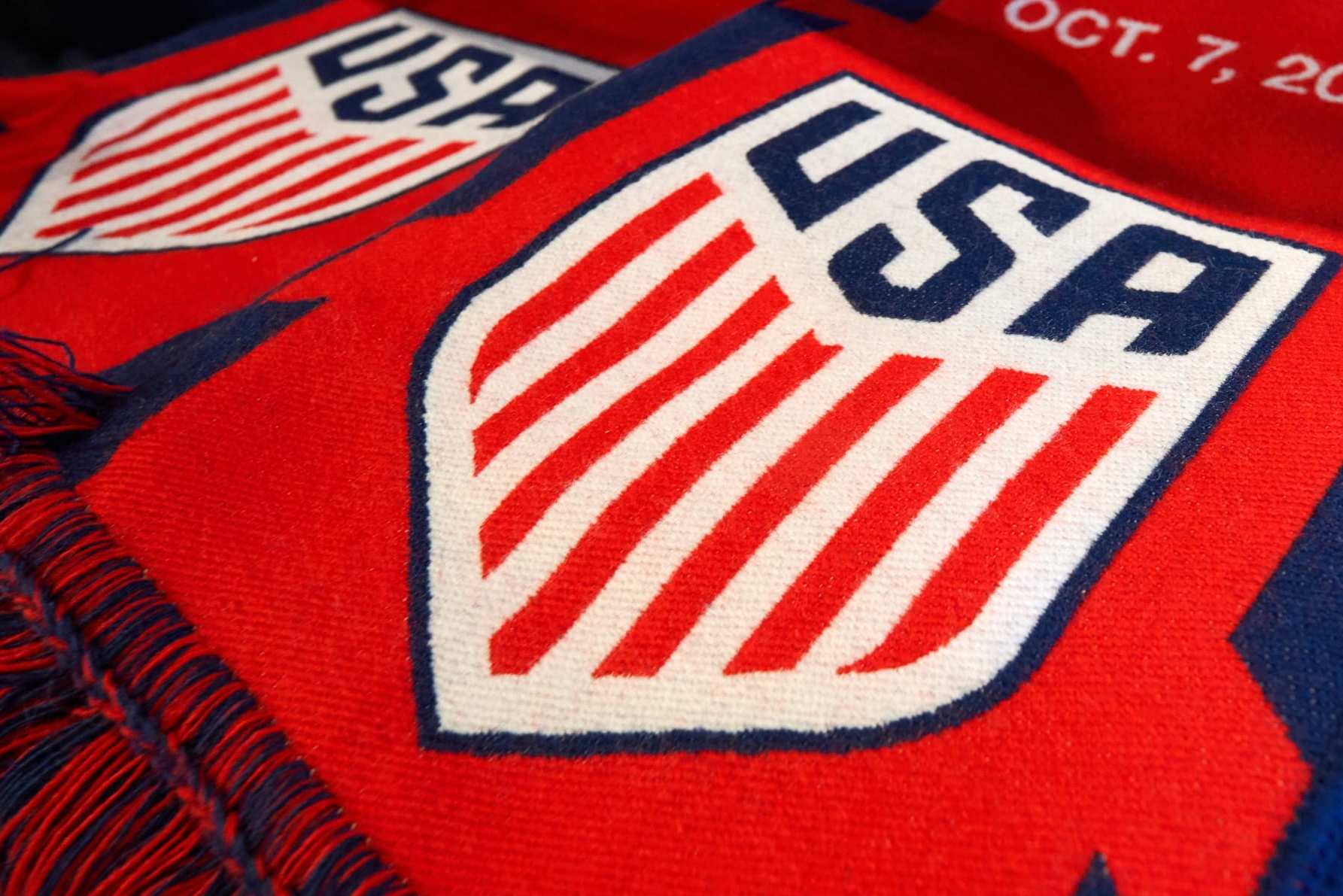 AUSTIN, TX - OCTOBER 07: A detail view of a US Soccer Federation logo is seen on a scarf during a CONCACAF World Cup qualifying match between the United States and Jamaica on October 07, 2021 at Q2 Stadium in Austin, TX. (Photo by Robin Alam/Icon Sportswire via Getty Images)