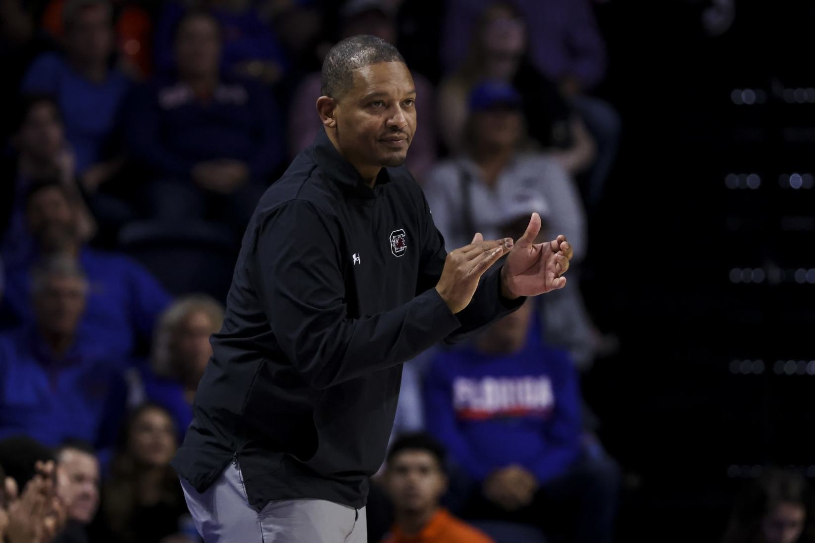 GAINESVILLE, FLORIDA - JANUARY 25: Head Coach Lamont Paris of the South Carolina Gamecocks looks on during the second half of a game against the Florida Gators at the Stephen C. O'Connell Center on January 25, 2023 in Gainesville, Florida. (Photo by James Gilbert/Getty Images)